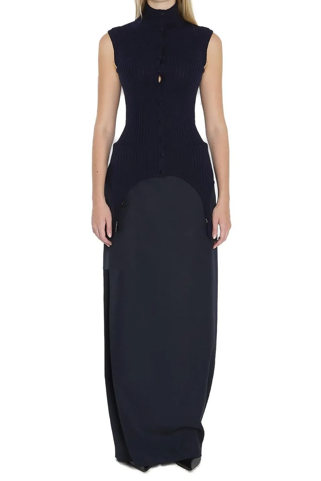 Sleeveless Mock Neck Ribbed Knit Top With Garter Straps