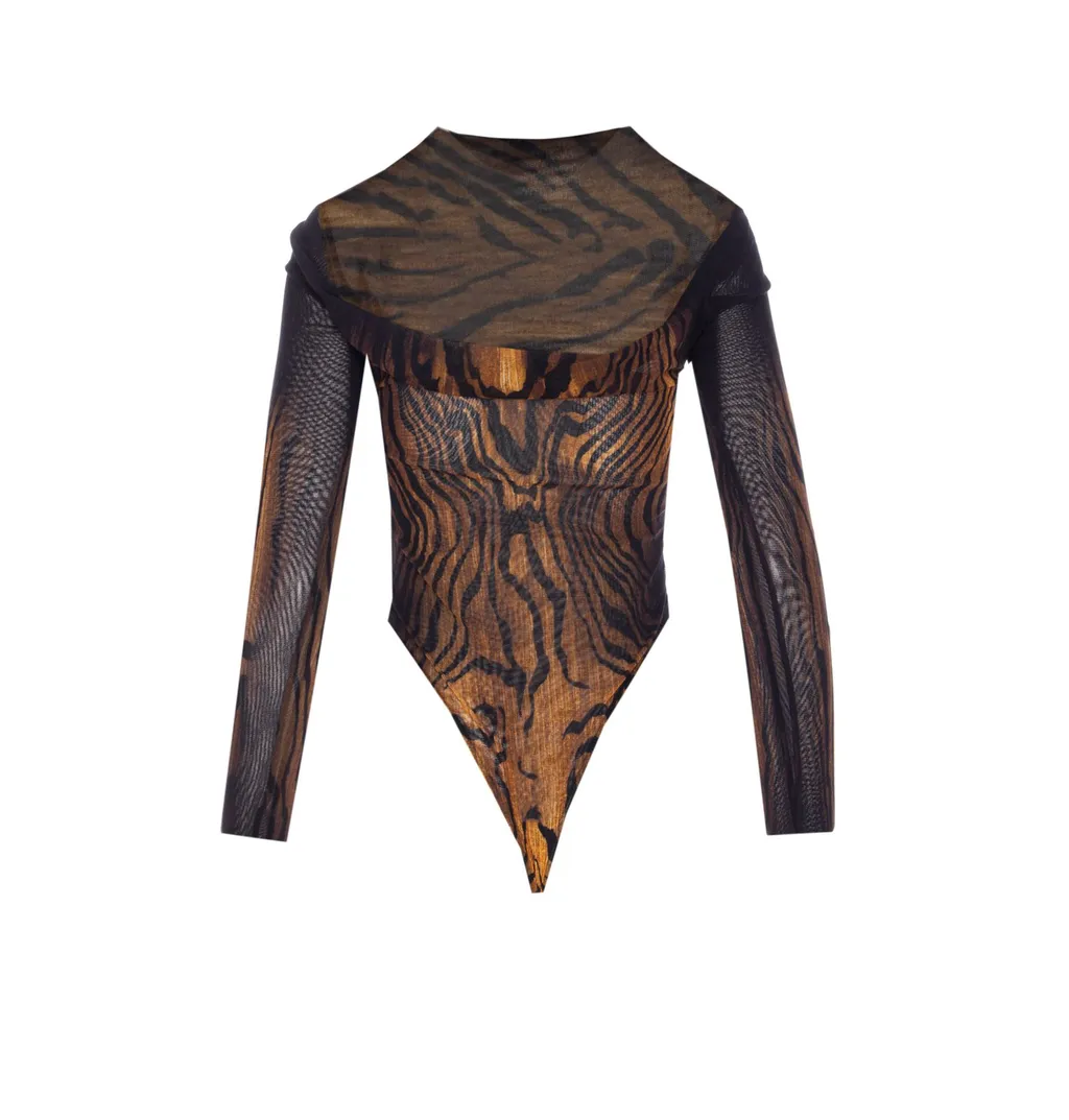 Tiger Print Mesh Bodysuit
