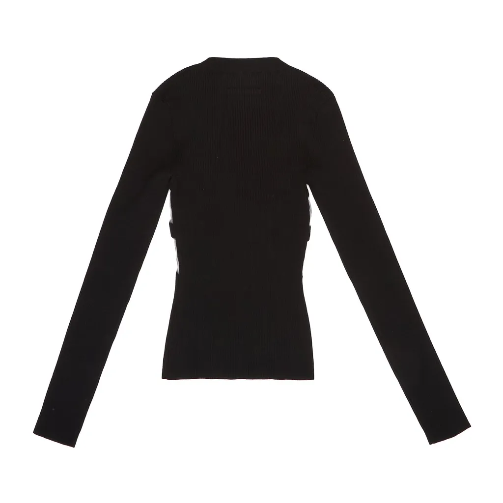 Long-Sleeved Knit Top With Sheer Chevron Panel
