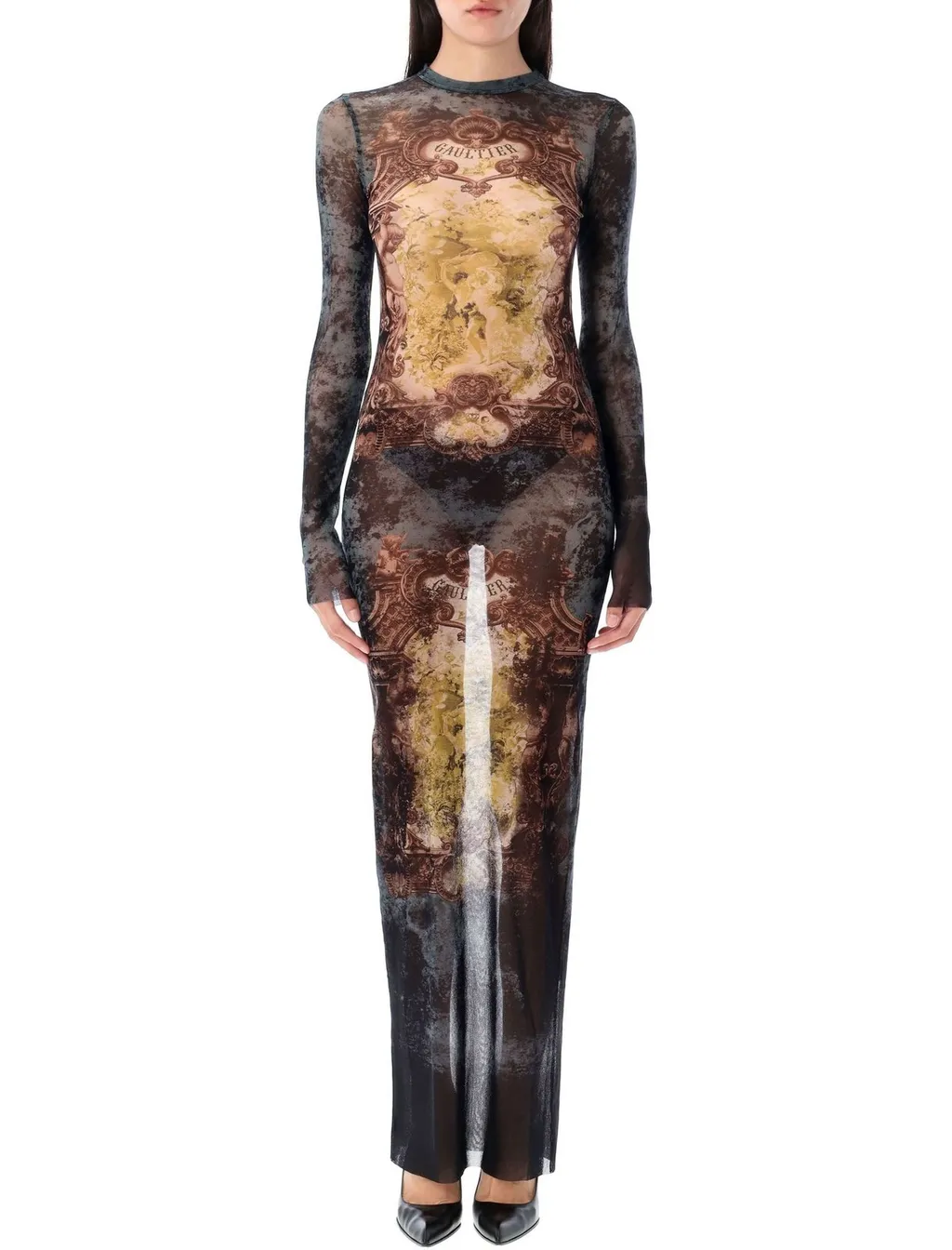 Long Sleeve Mesh Maxi Dress