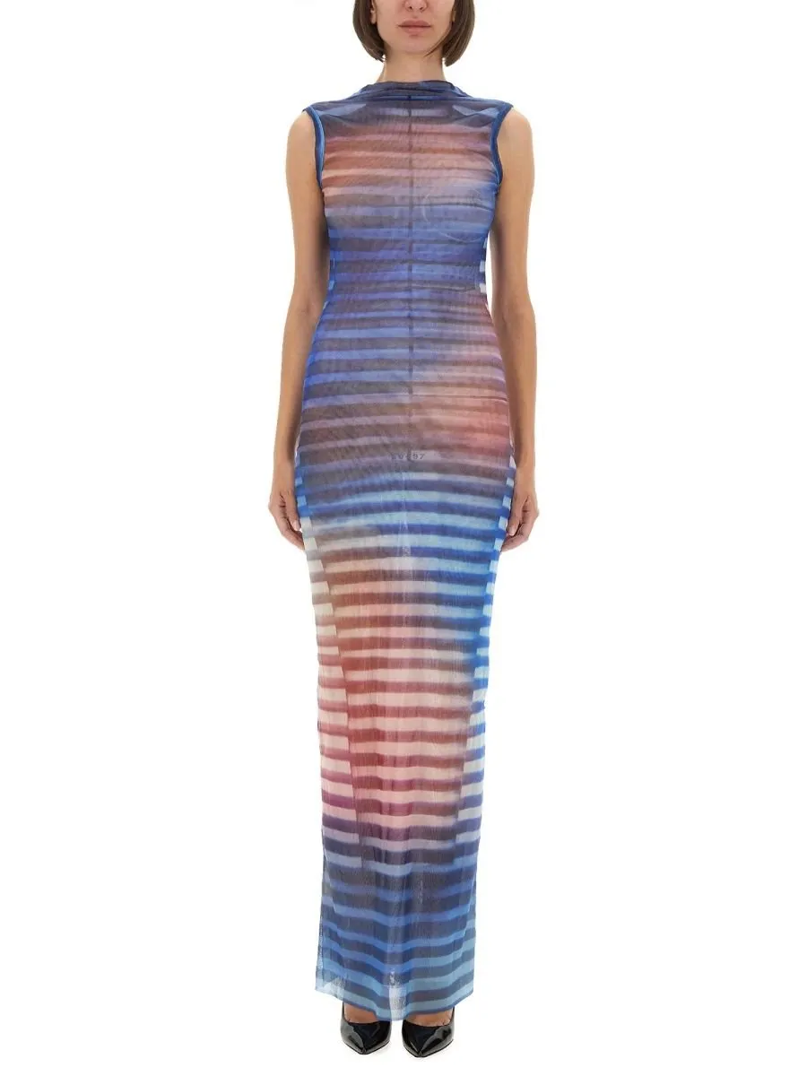 Striped Mesh Maxi Dress