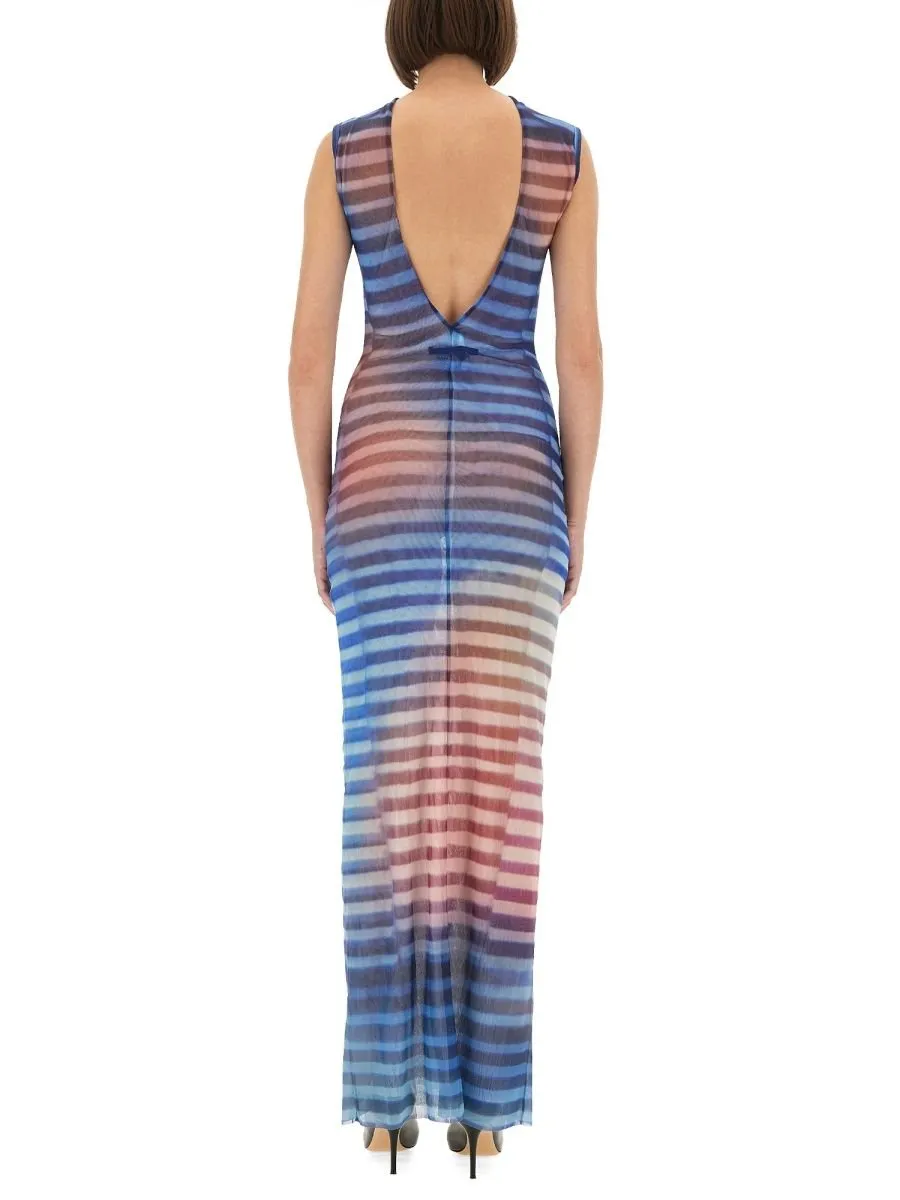 Striped Mesh Maxi Dress