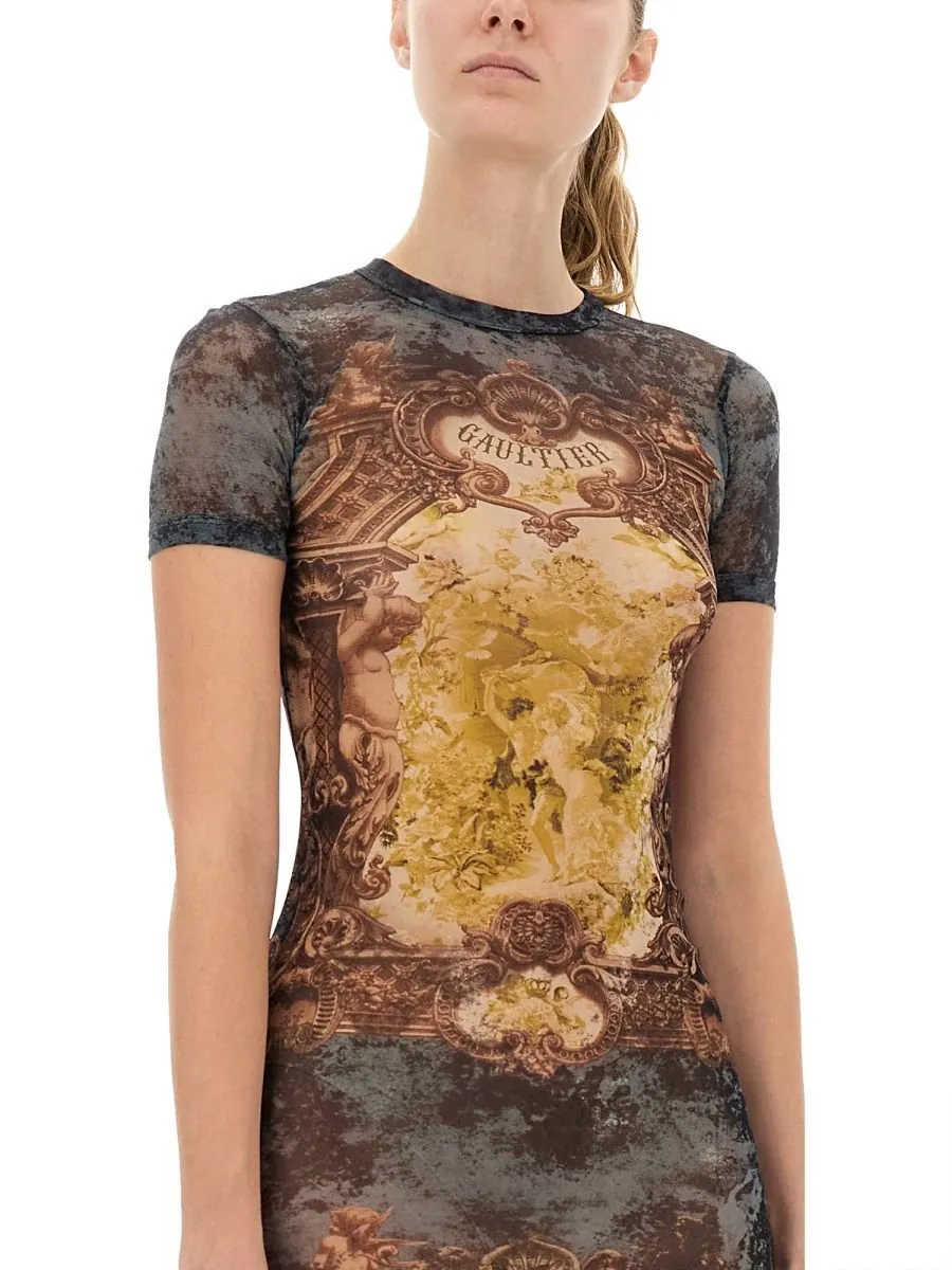 Mesh Tattoo Print Mini Dress