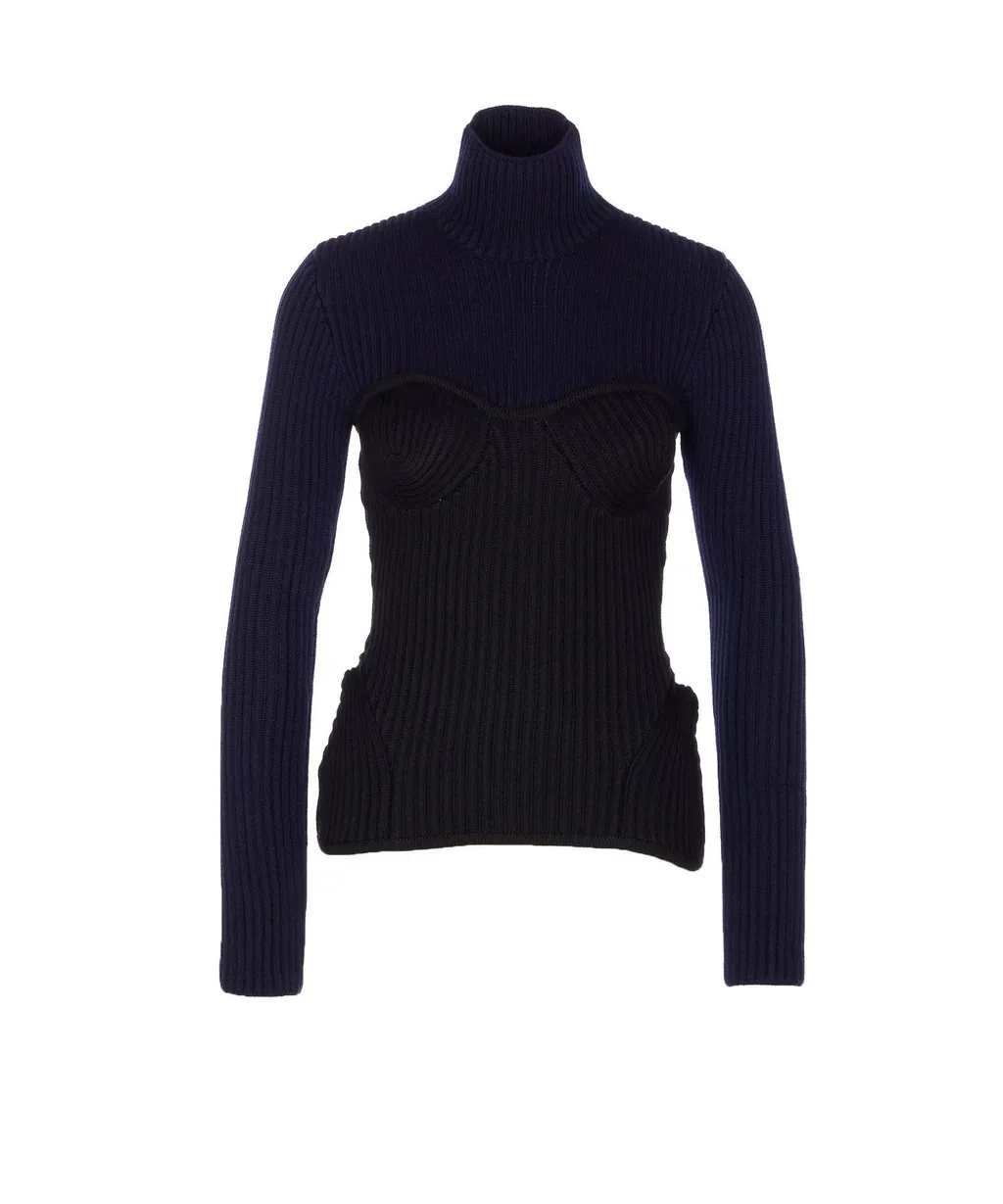 Ribbed Knit Turtleneck Corset Top