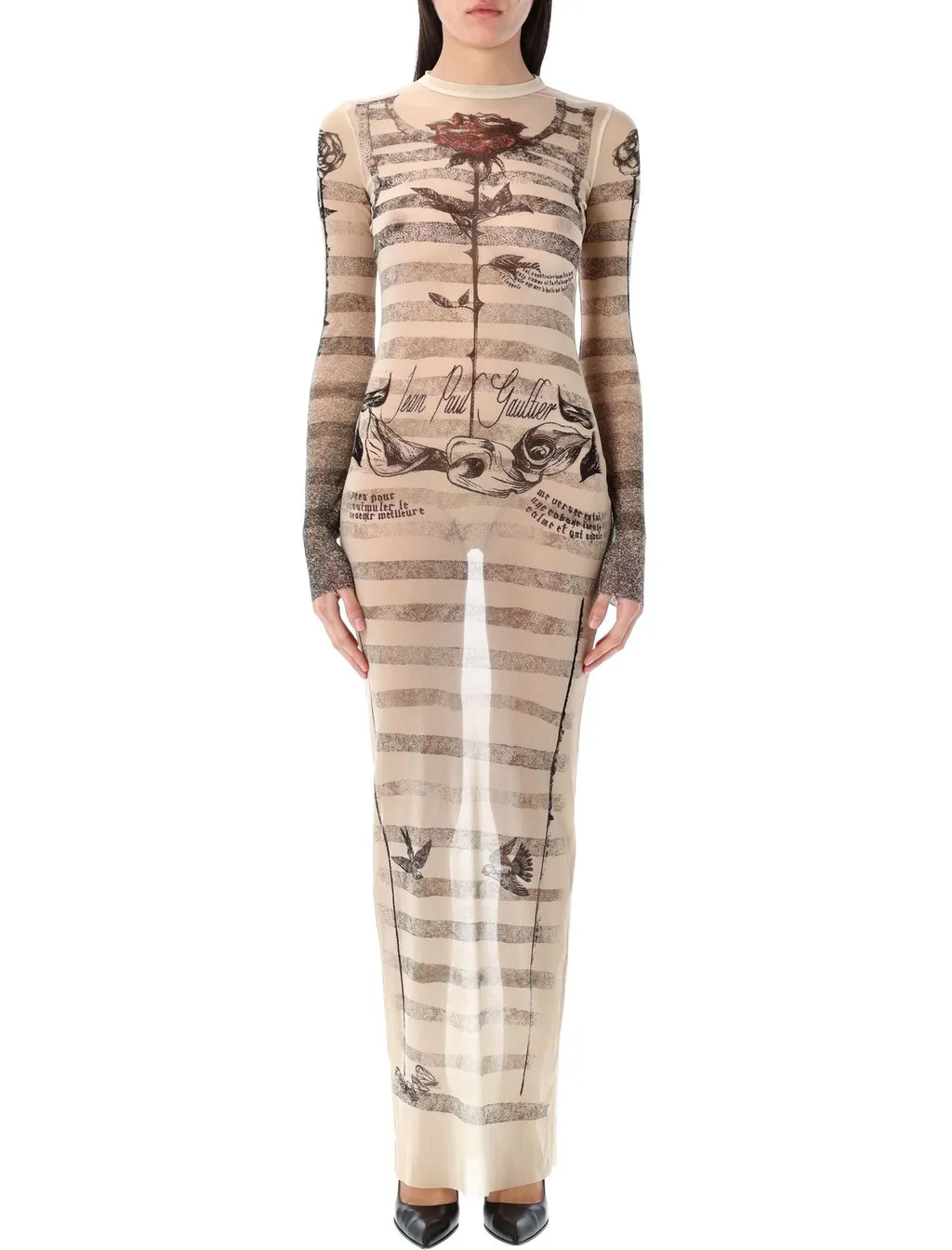 Sheer Long-Sleeve Maxi Dress