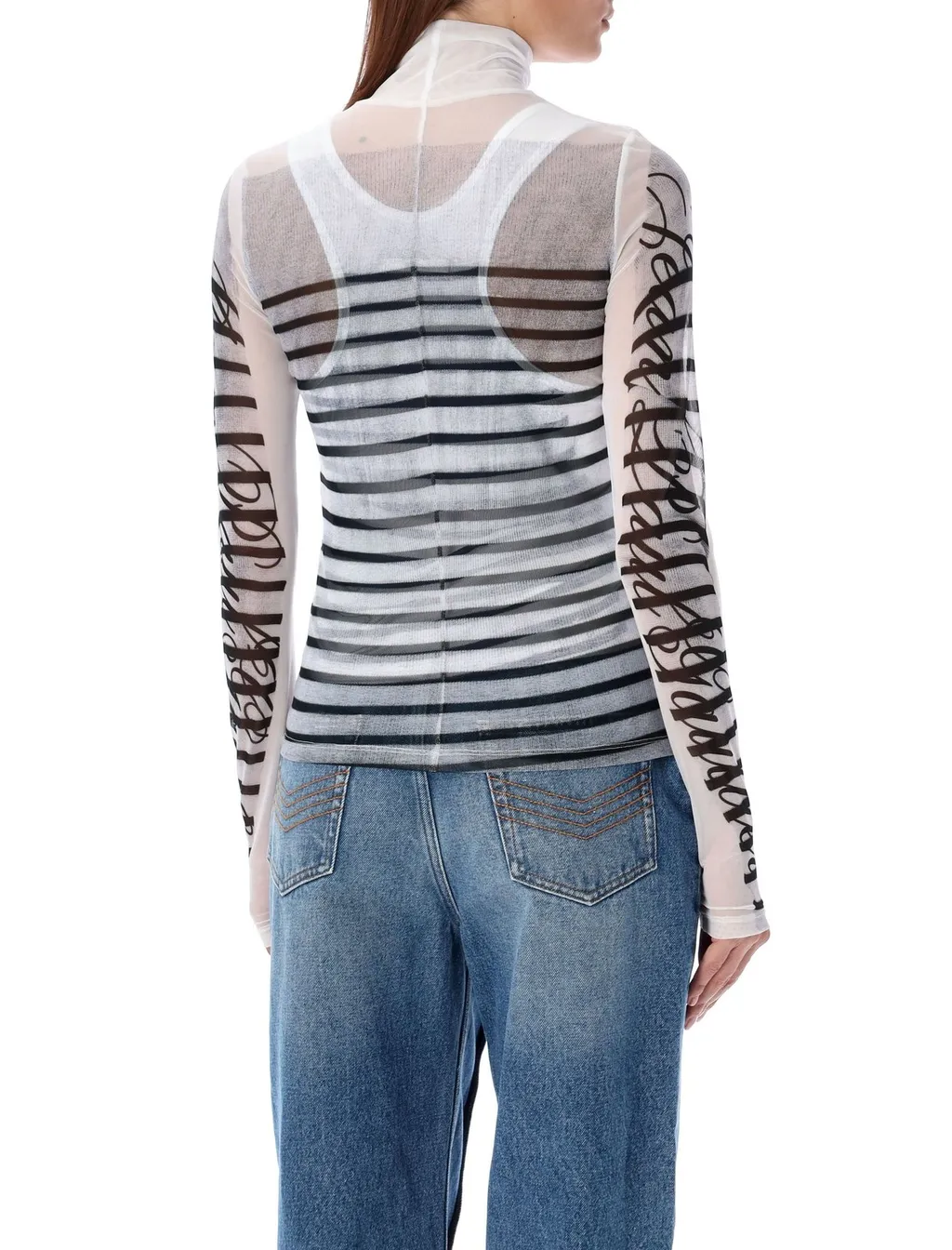 Striped Mesh Turtleneck Top