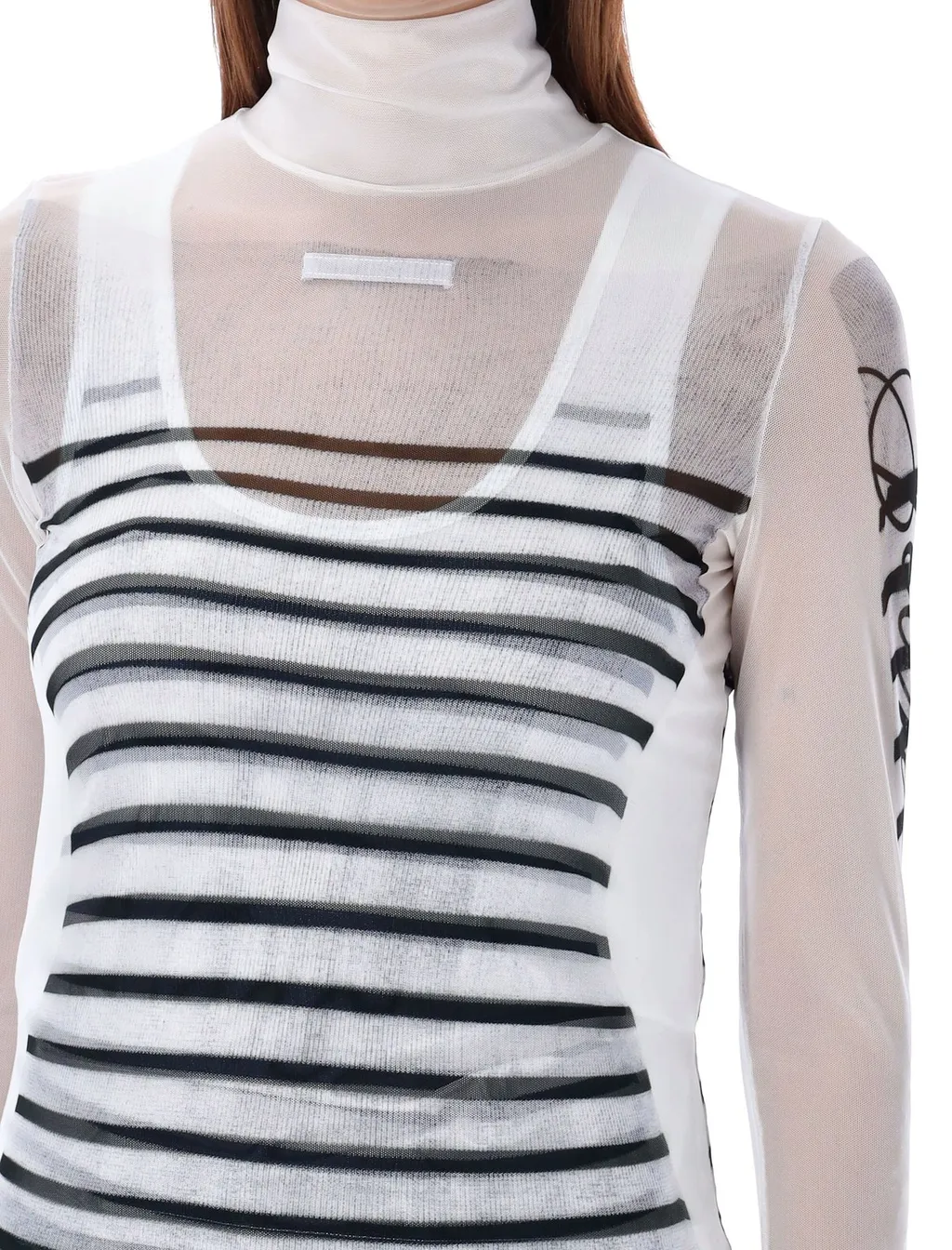 Striped Mesh Turtleneck Top