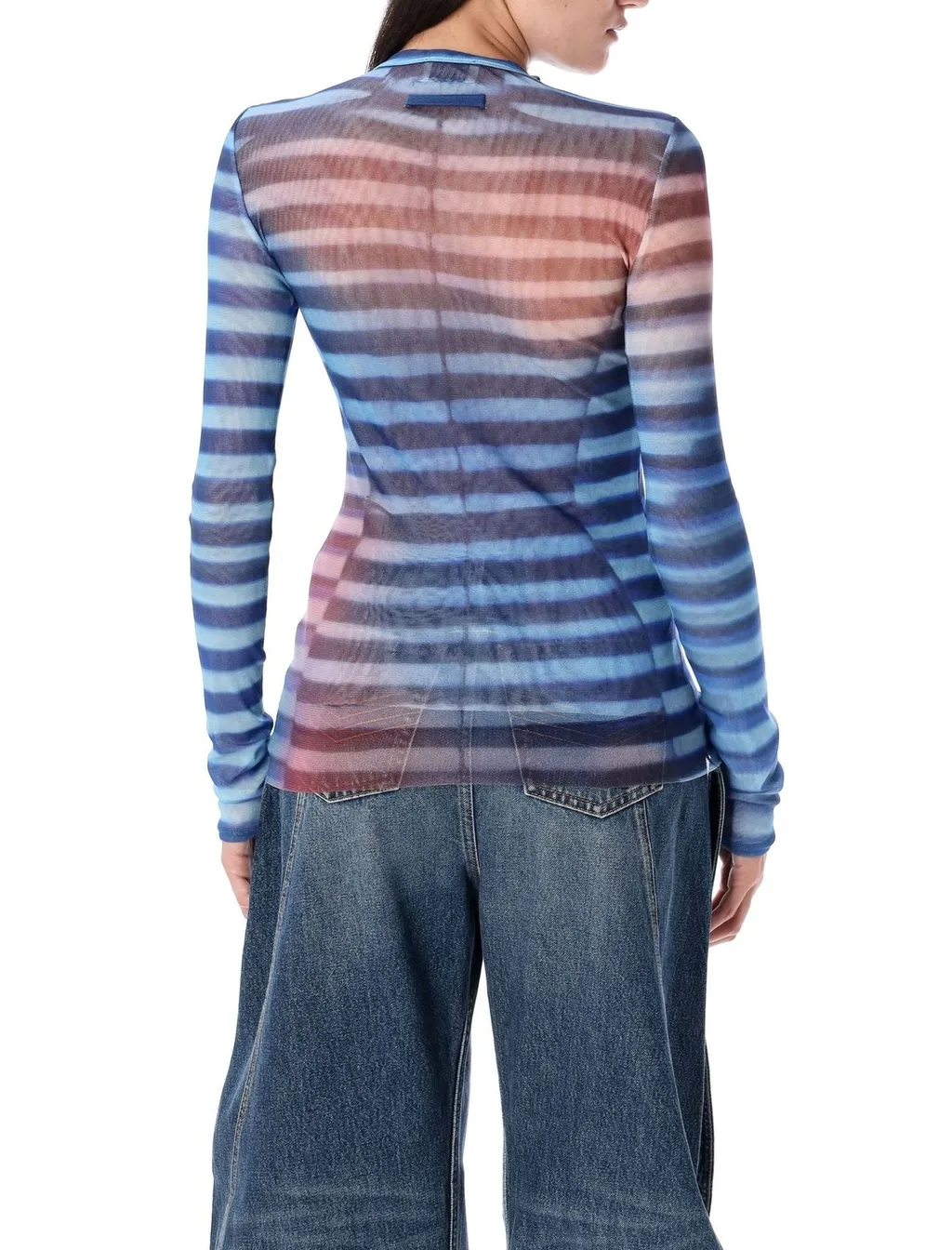 Striped Mesh Long Sleeve Top