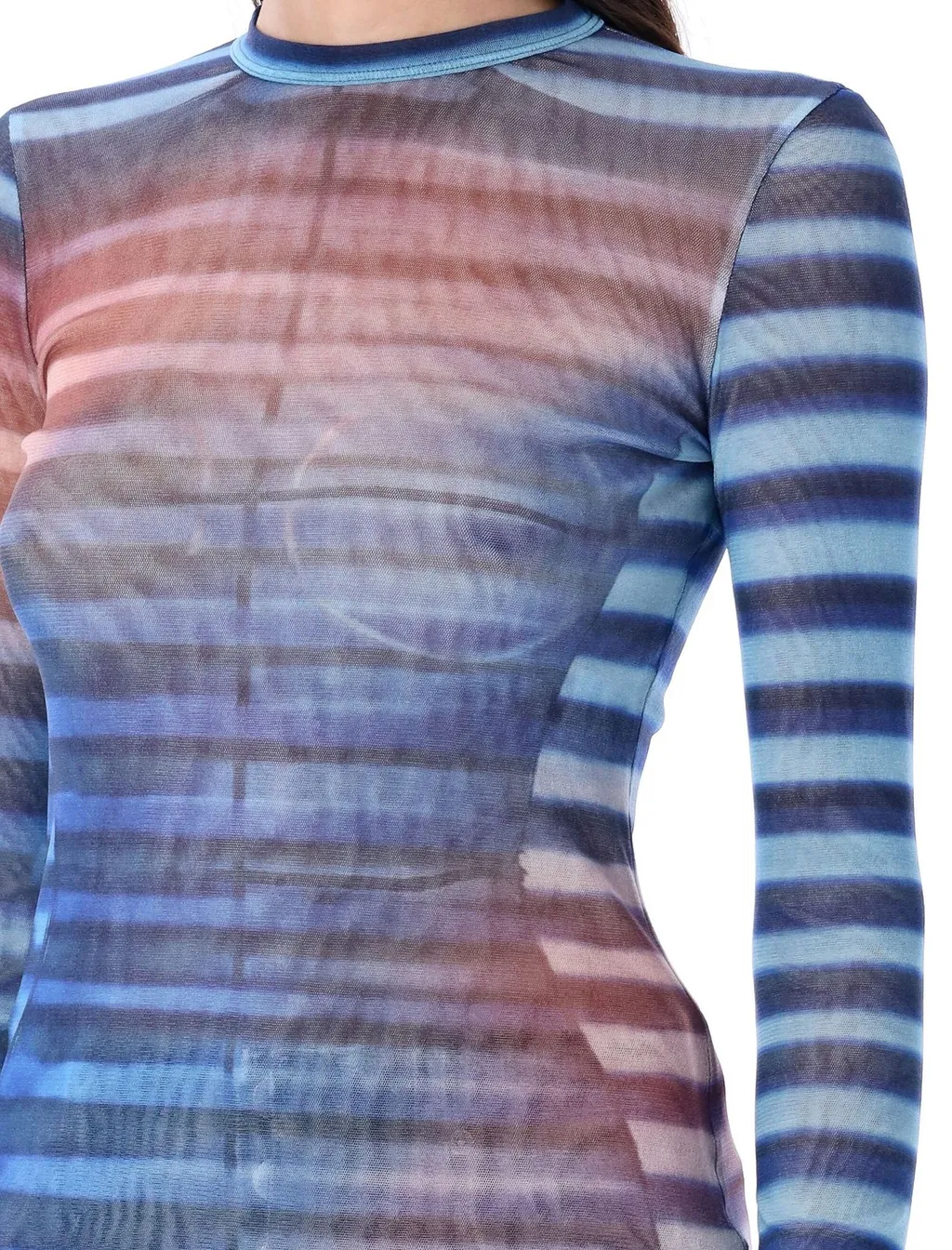 Striped Mesh Long Sleeve Top