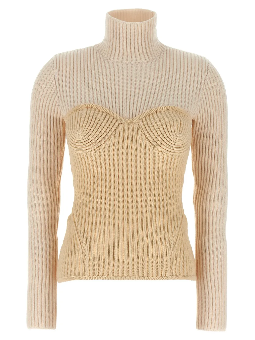 Ribbed Turtleneck Sweater With Corset Detail