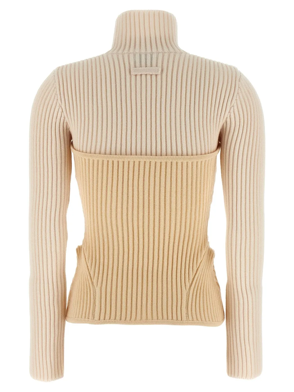 Ribbed Turtleneck Sweater With Corset Detail