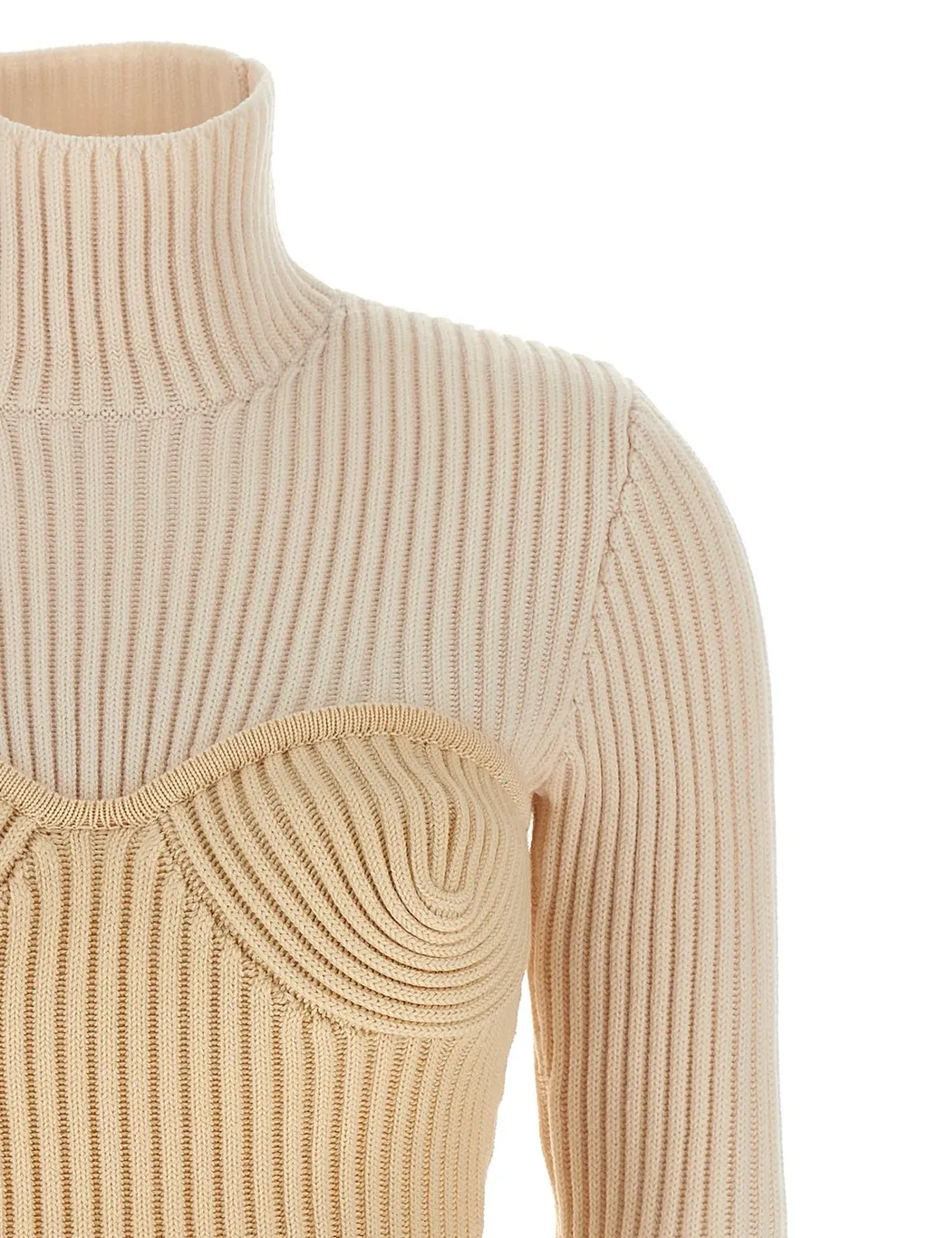 Ribbed Turtleneck Sweater With Corset Detail