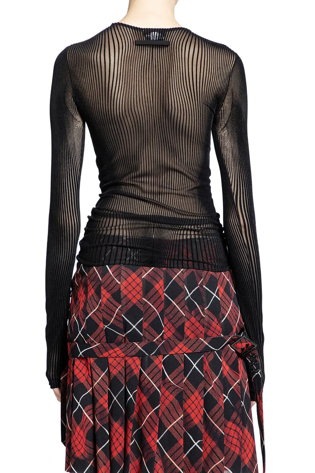 Ribbed Sheer Long Sleeve Top