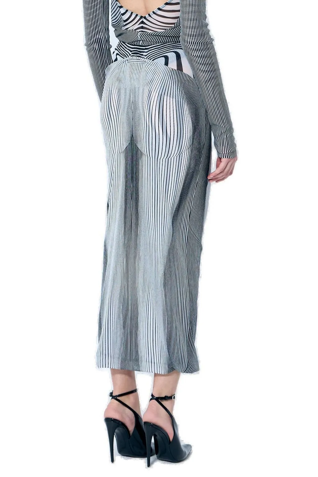 Striped Print Sheer Maxi Dress