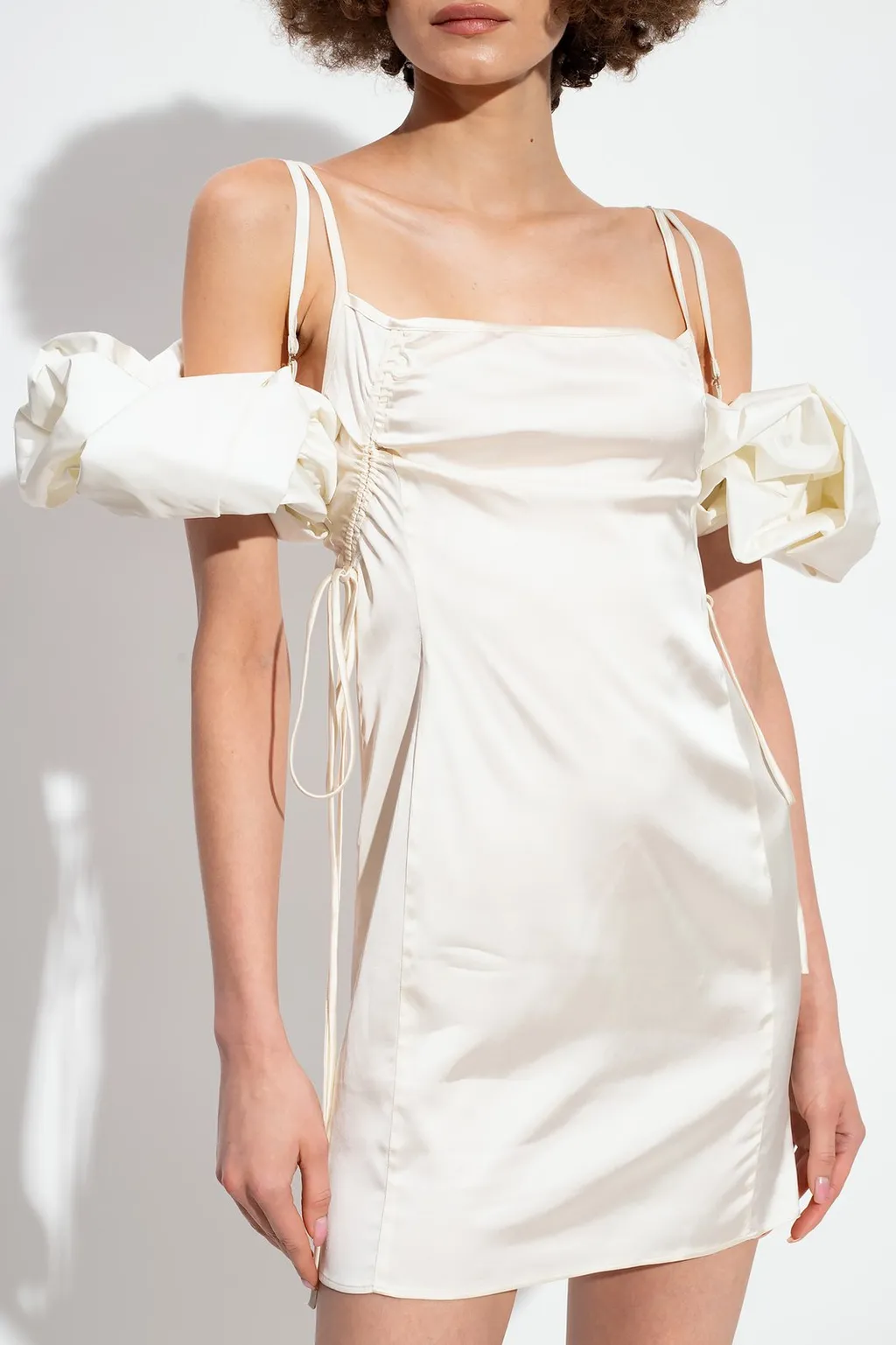 Satin Mini Dress With Puff Sleeves