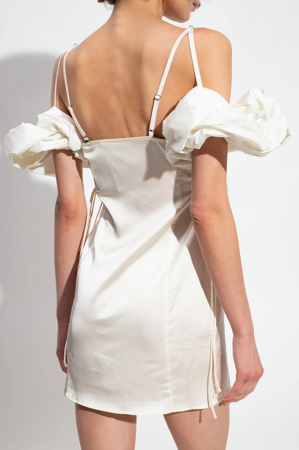 Satin Mini Dress With Puff Sleeves