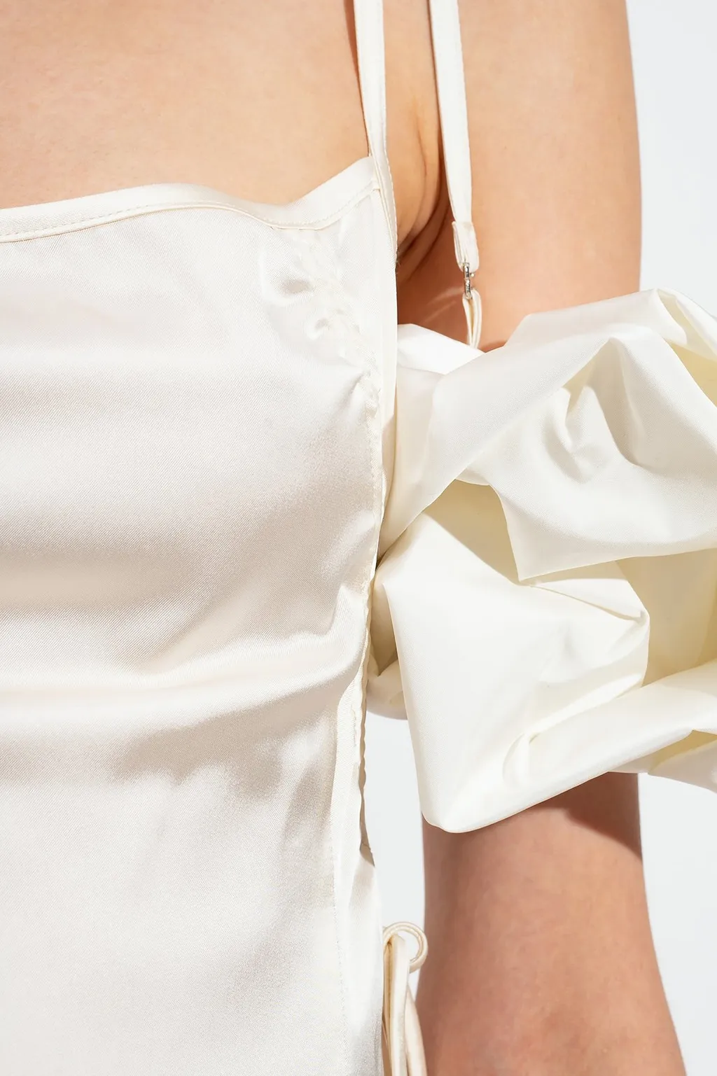 Satin Mini Dress With Puff Sleeves