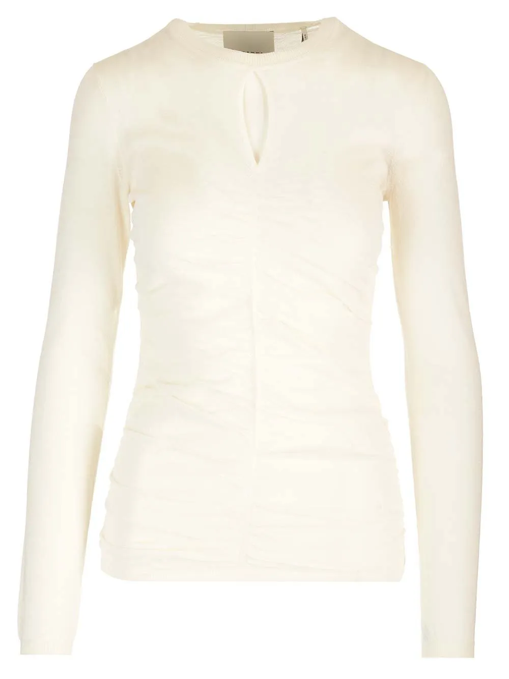 Ruched Keyhole Neck Long Sleeve Top