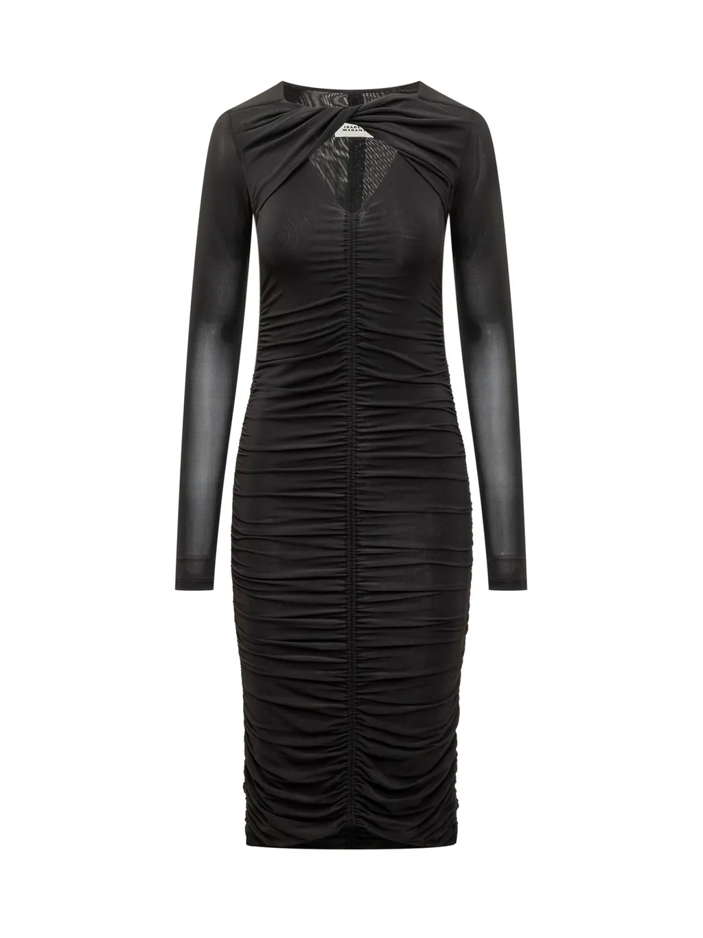 Ruched Mesh Midi Dress
