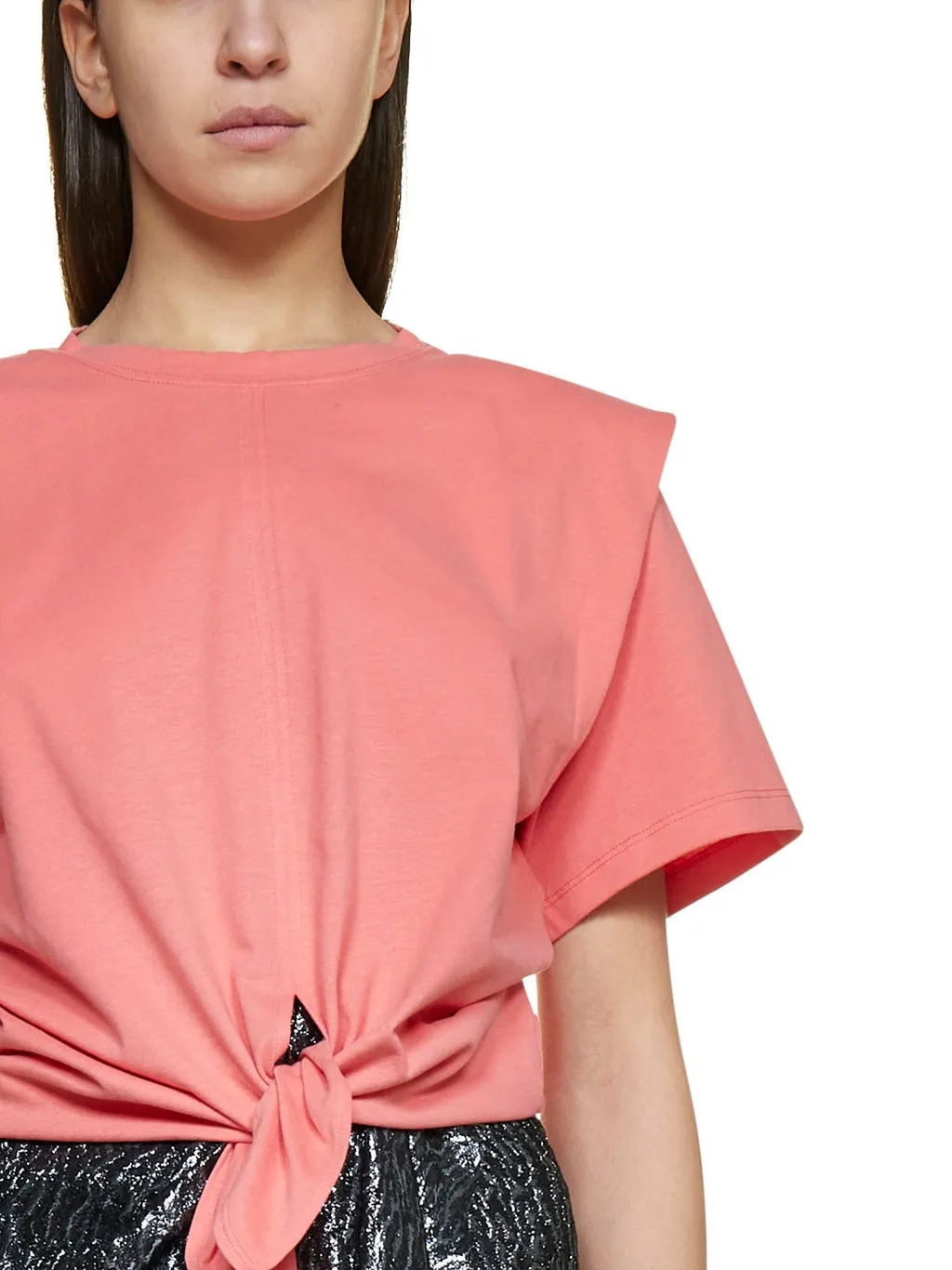 T-Shirt With Shoulder Pads And Knot Detail