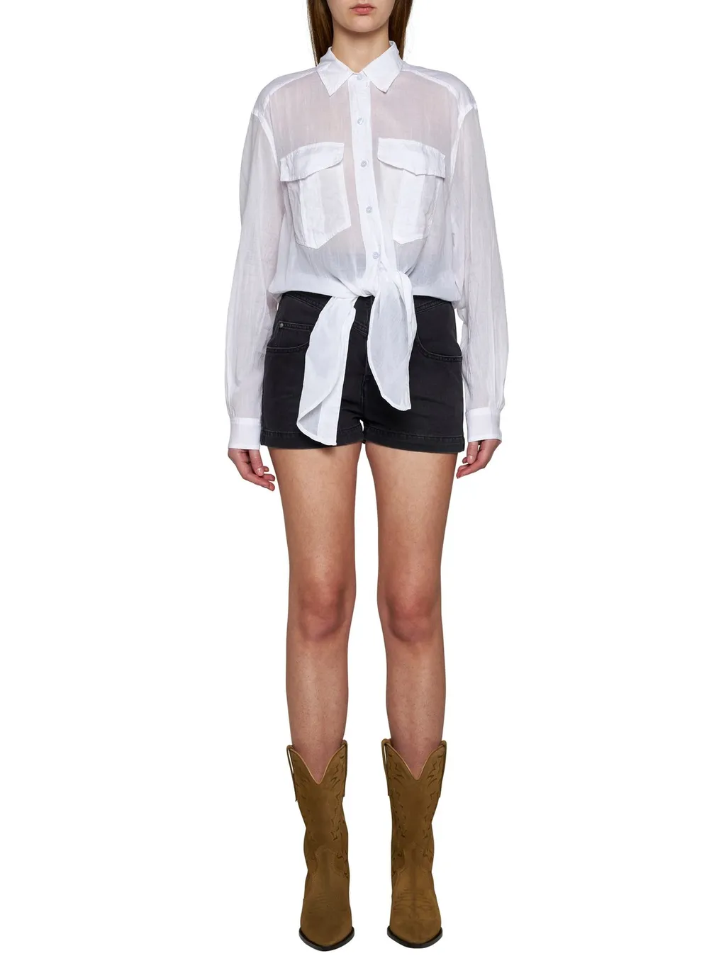 Cropped Tie-Front Shirt