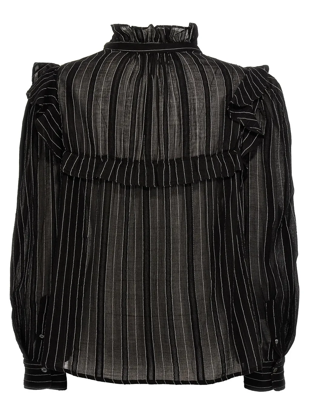 Striped Ruffle High Neck Blouse