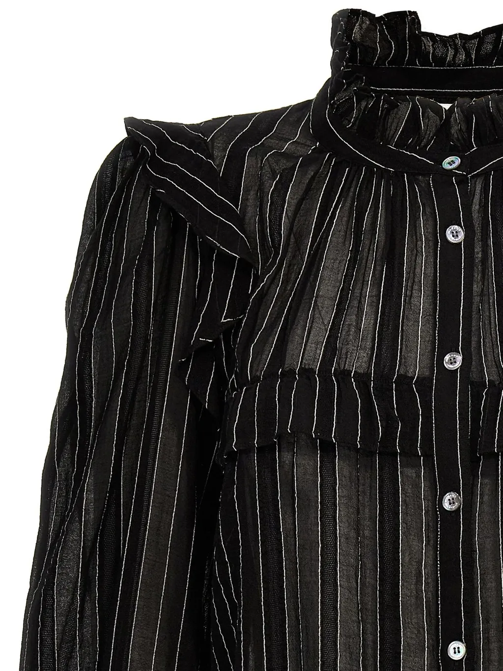Striped Ruffle High Neck Blouse