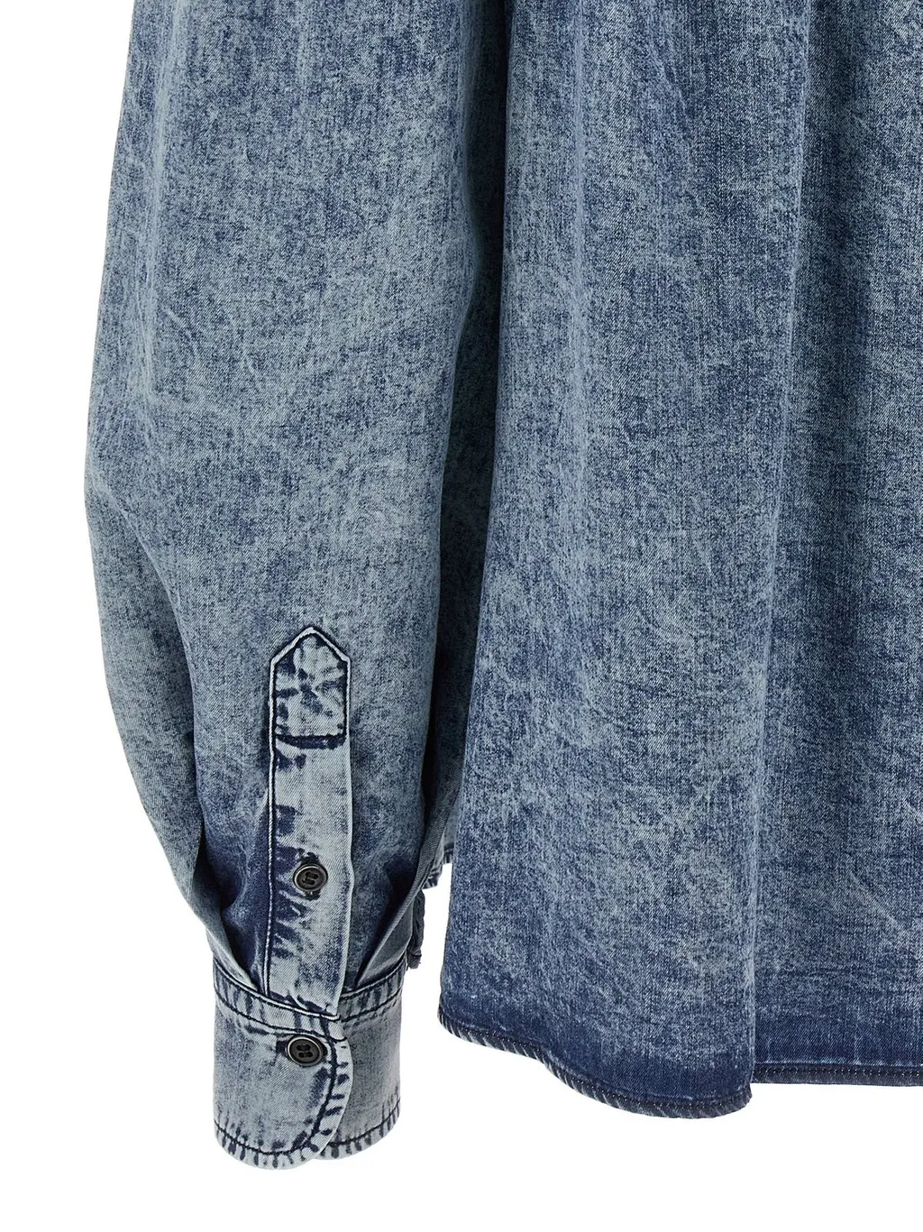 Denim Shirt With Ruffled Collar And Yoke