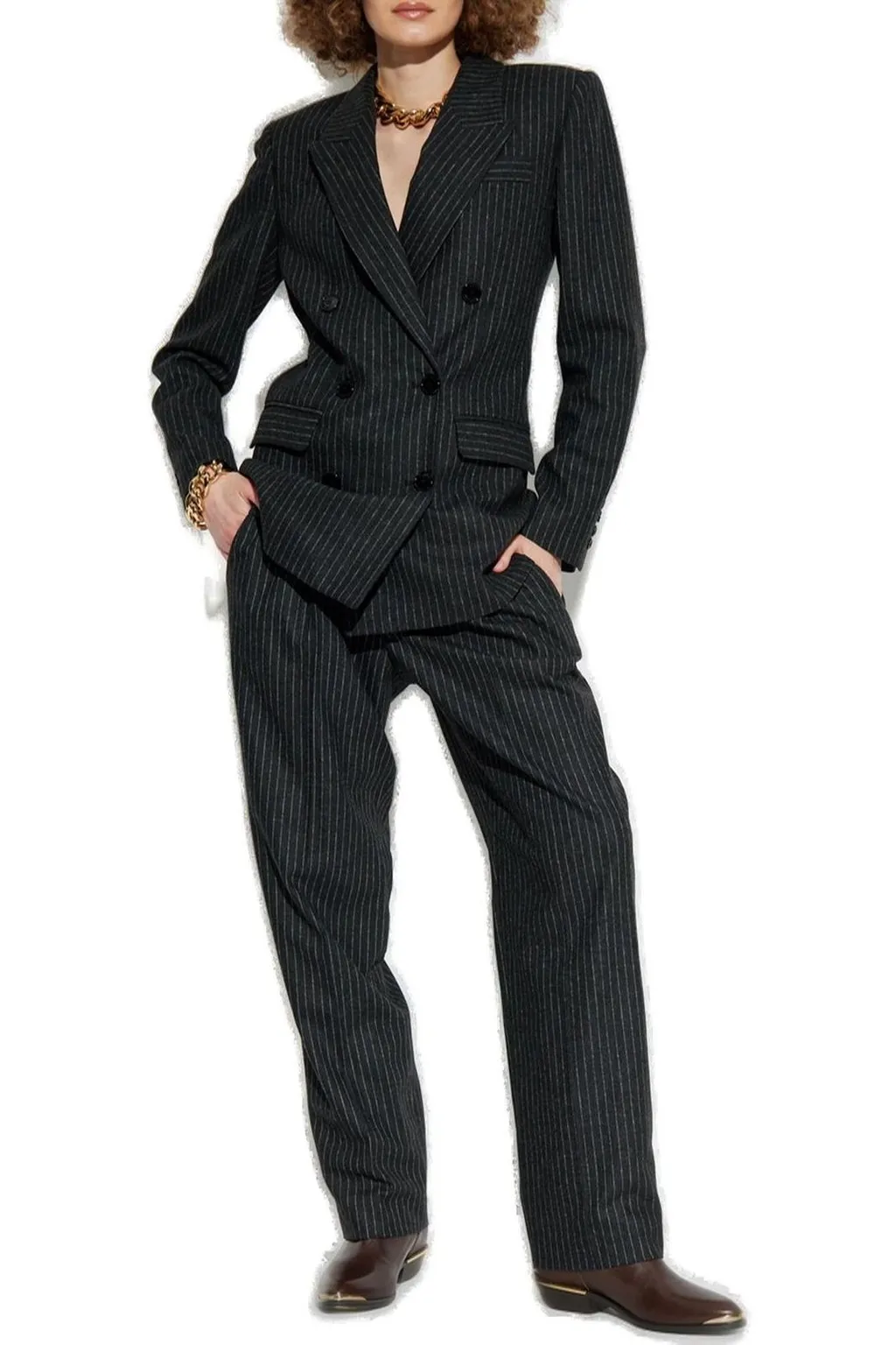 Double-Breasted Pinstripe Blazer