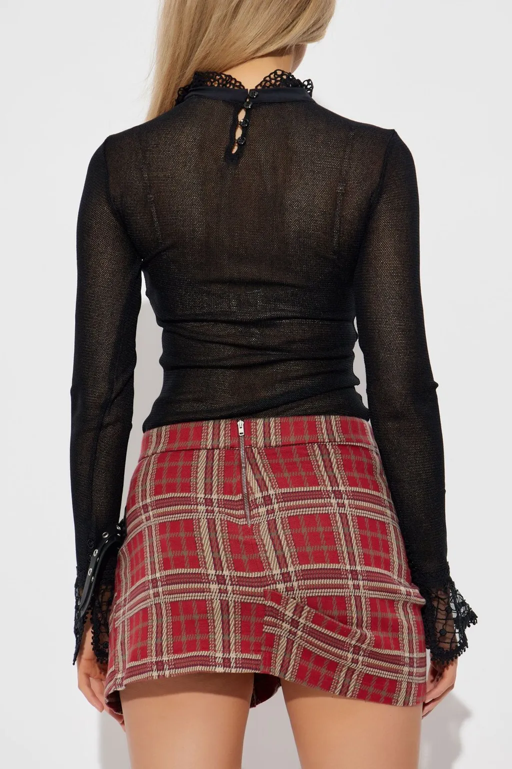Sheer Mesh Top With Contrast Stitching