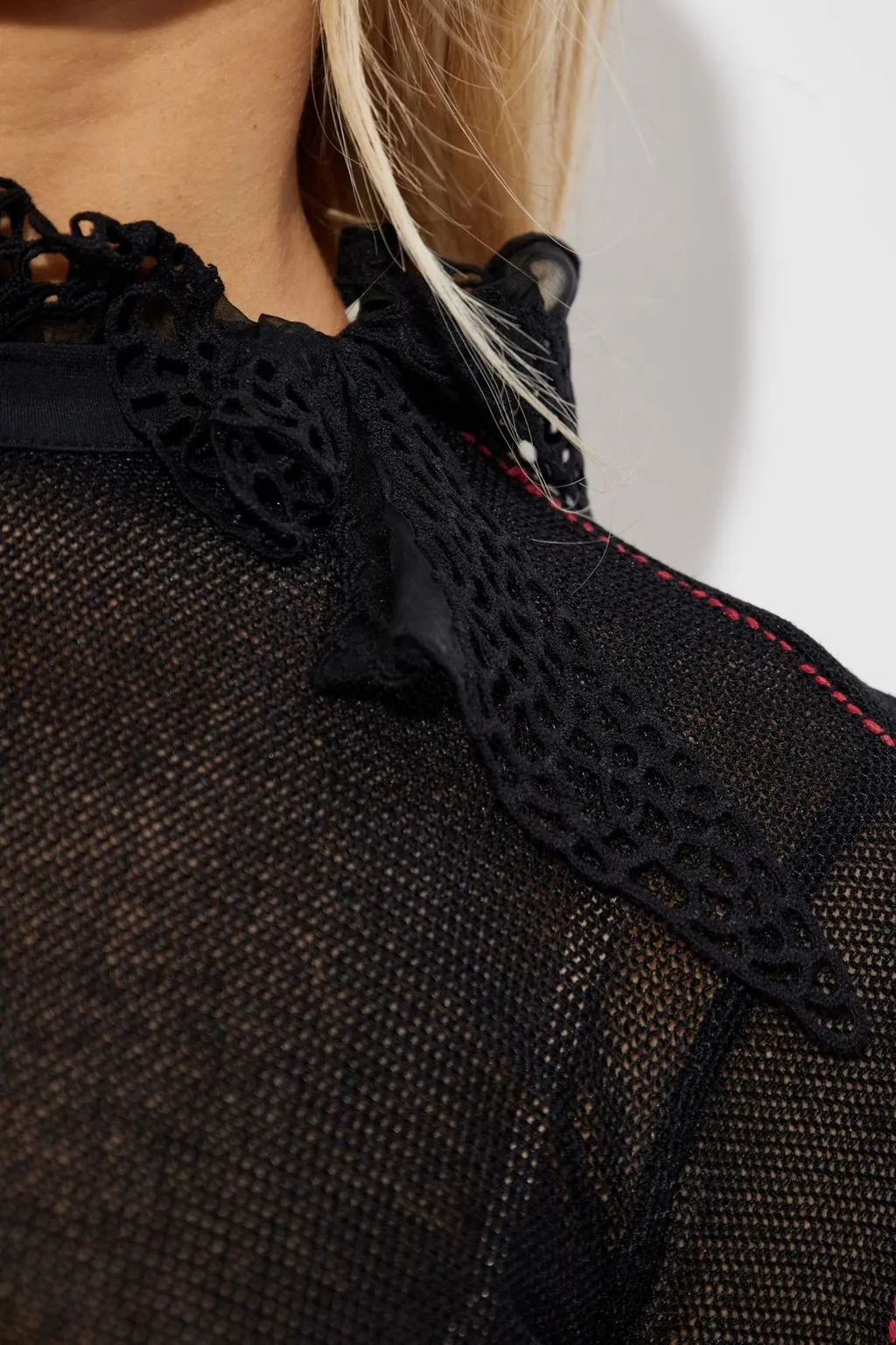 Sheer Mesh Top With Contrast Stitching