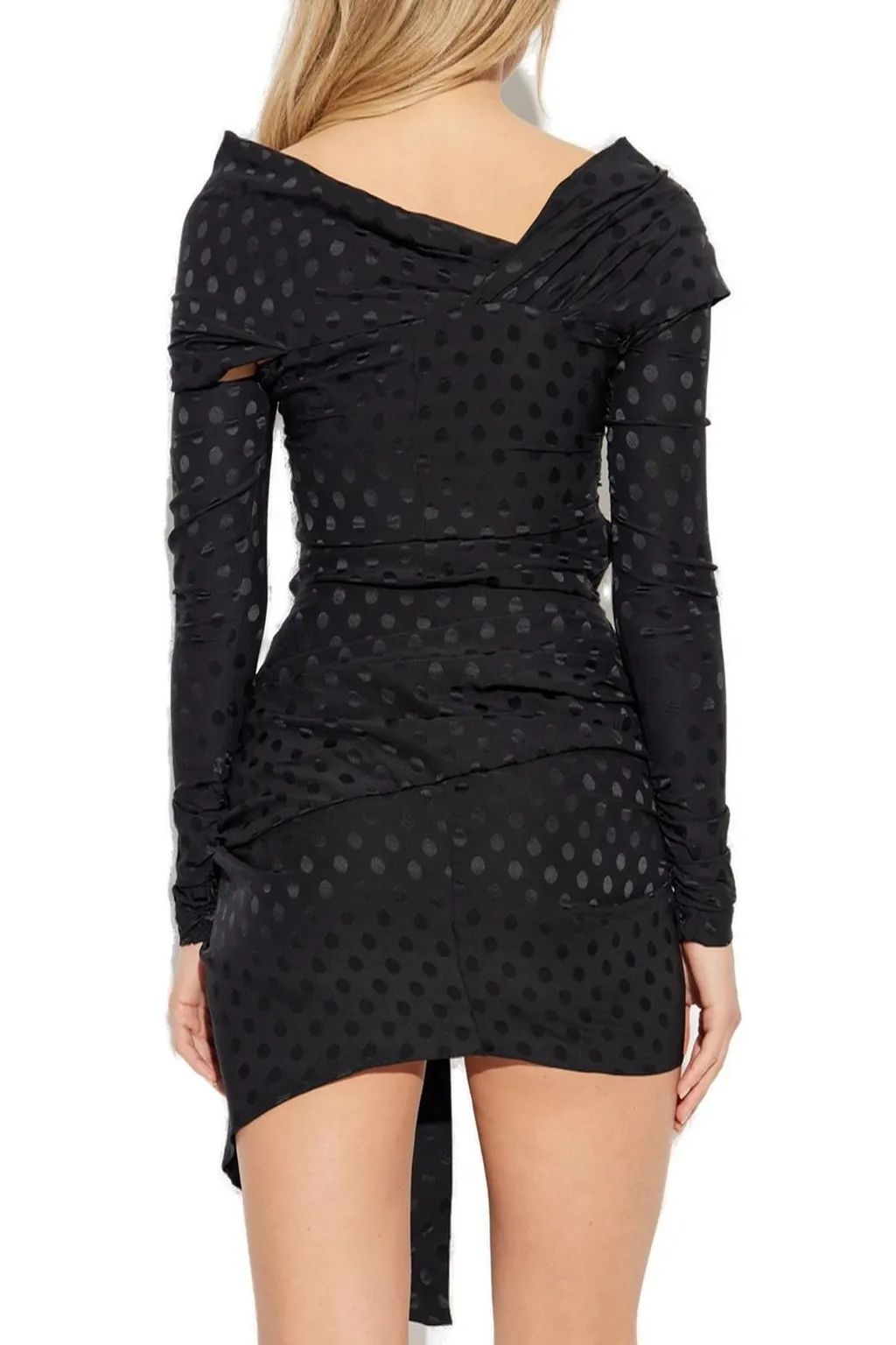 Asymmetric Ruched Polka Dot Dress