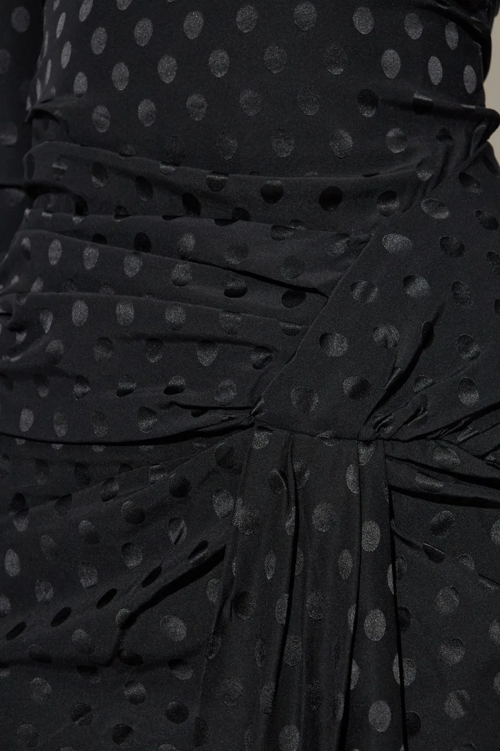 Asymmetric Ruched Polka Dot Dress