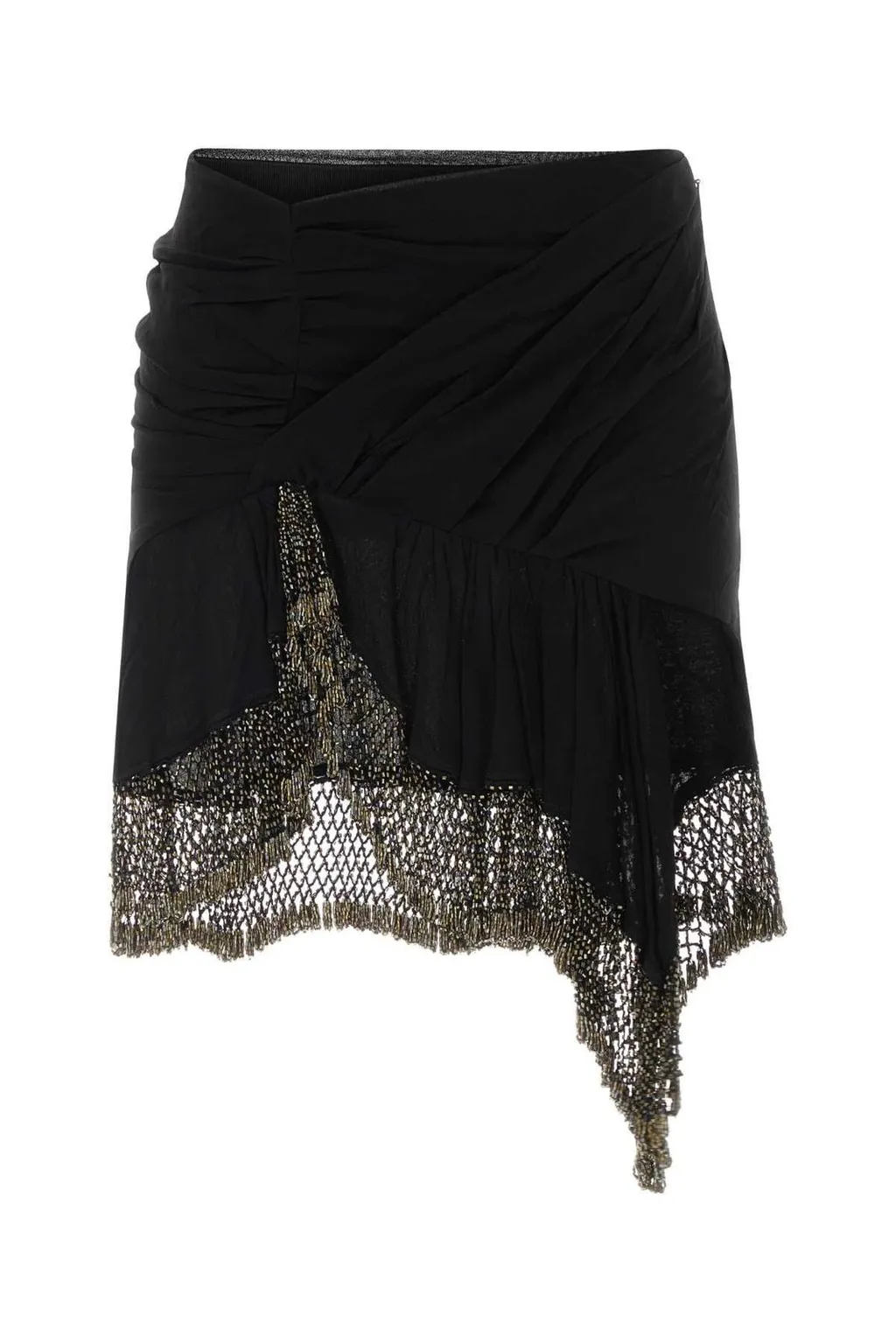Asymmetric Draped Mini Skirt With Beaded Trim