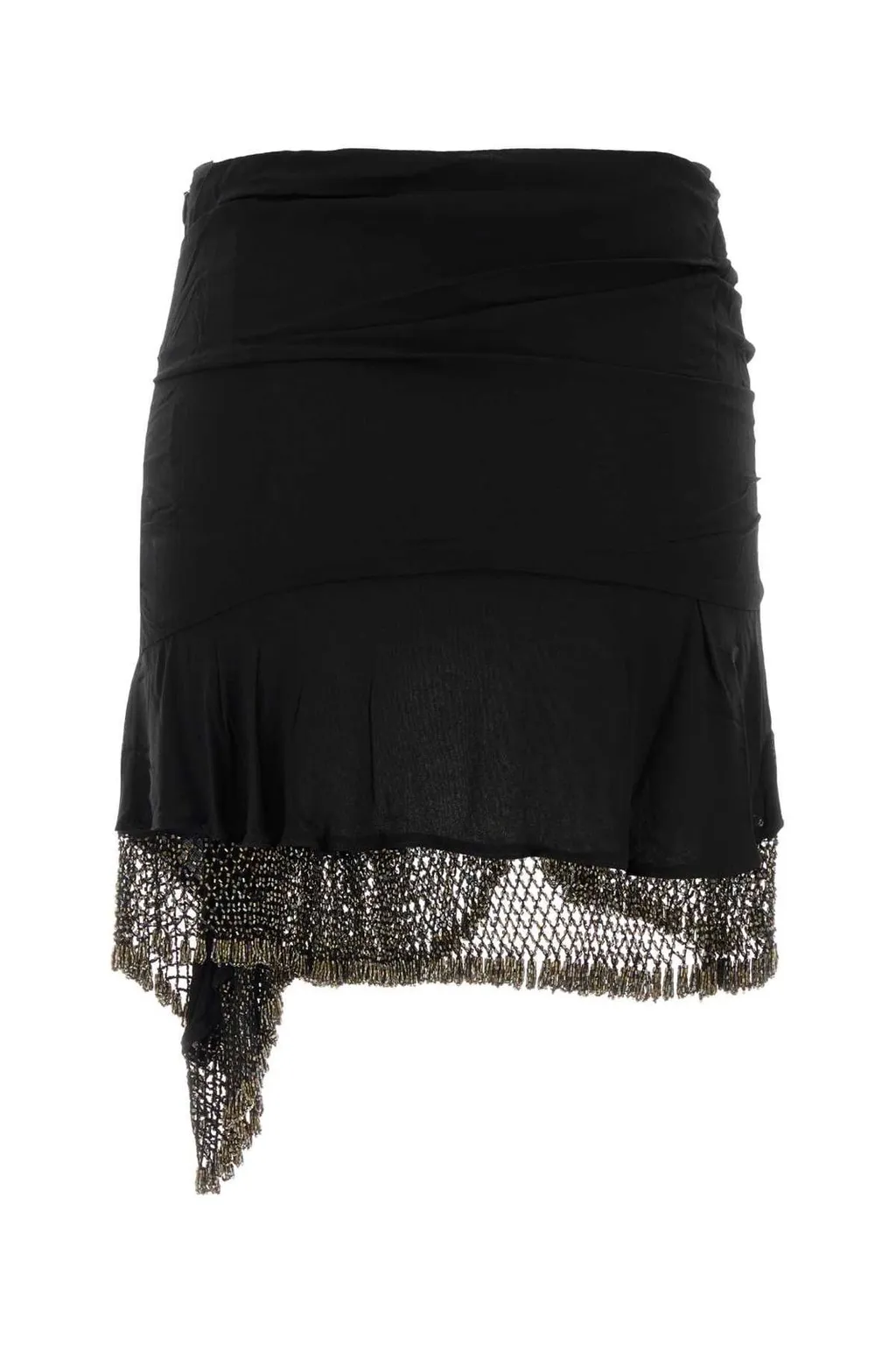 Asymmetric Draped Mini Skirt With Beaded Trim