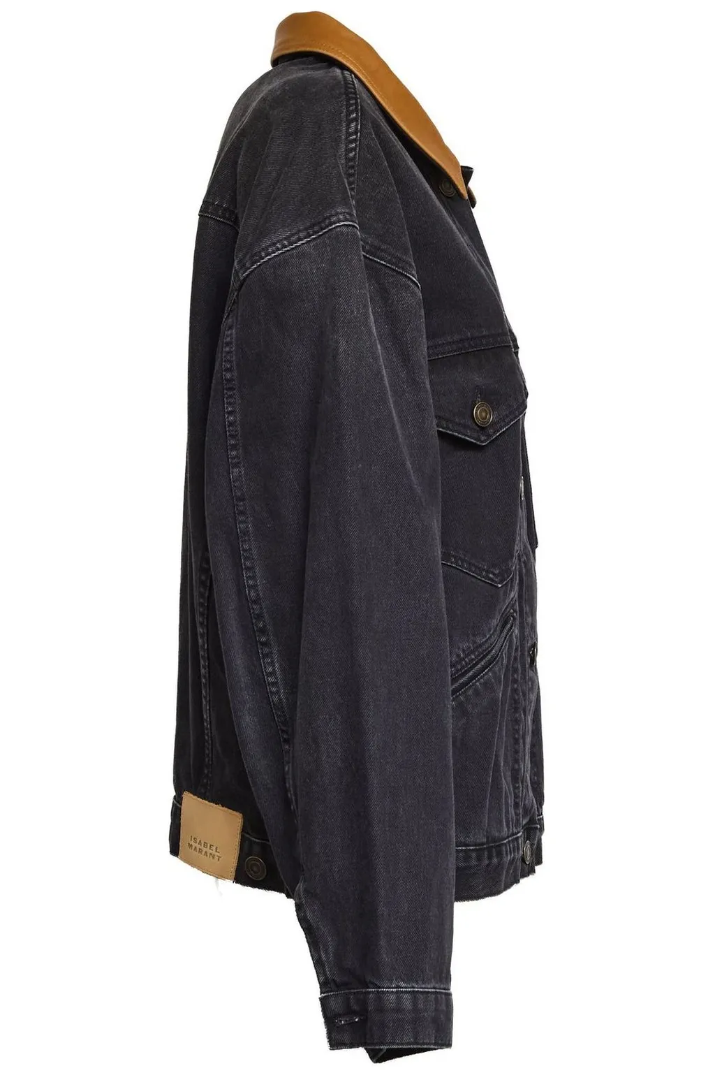 Denim Jacket With Leather Collar