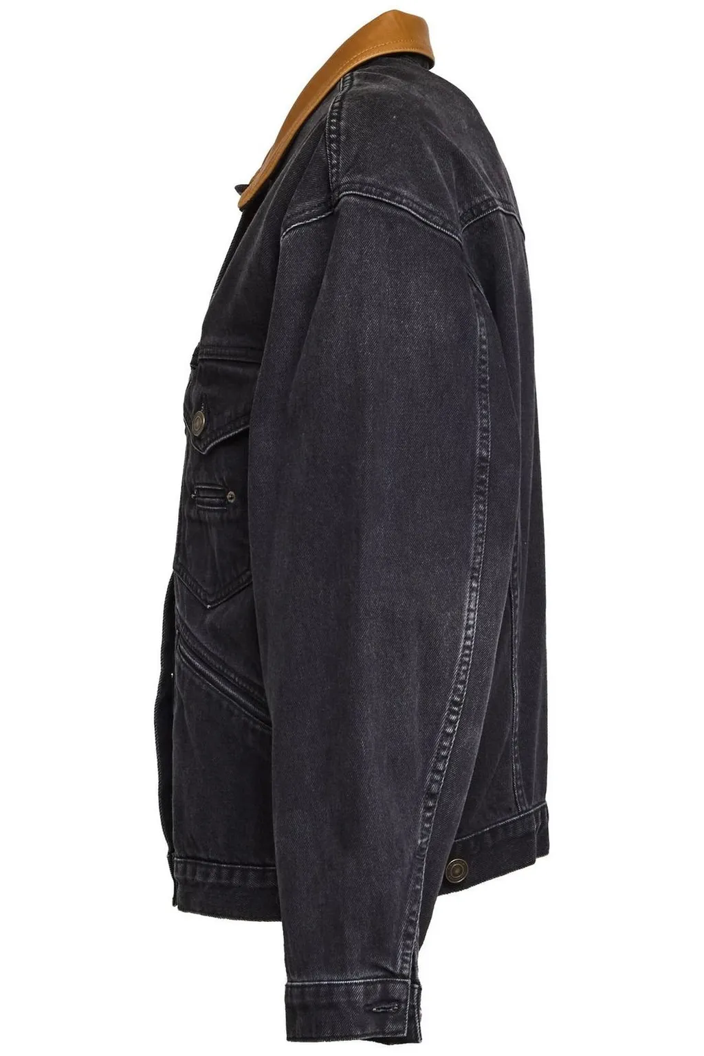 Denim Jacket With Leather Collar