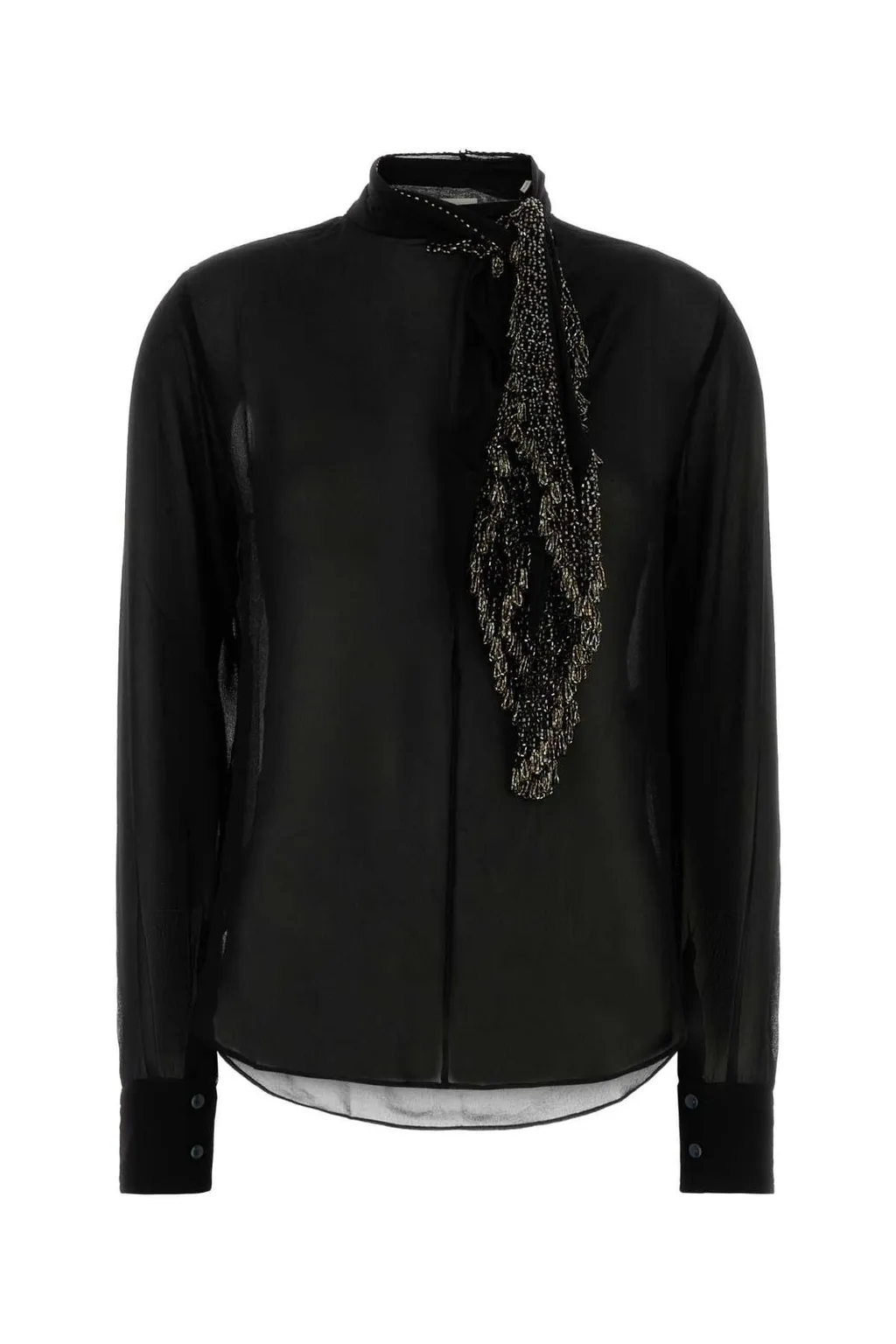 Sheer Blouse With Beaded Neckline