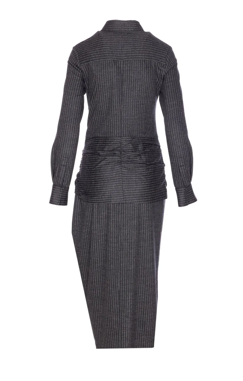 Pinstripe Shirtdress With Draped Skirt