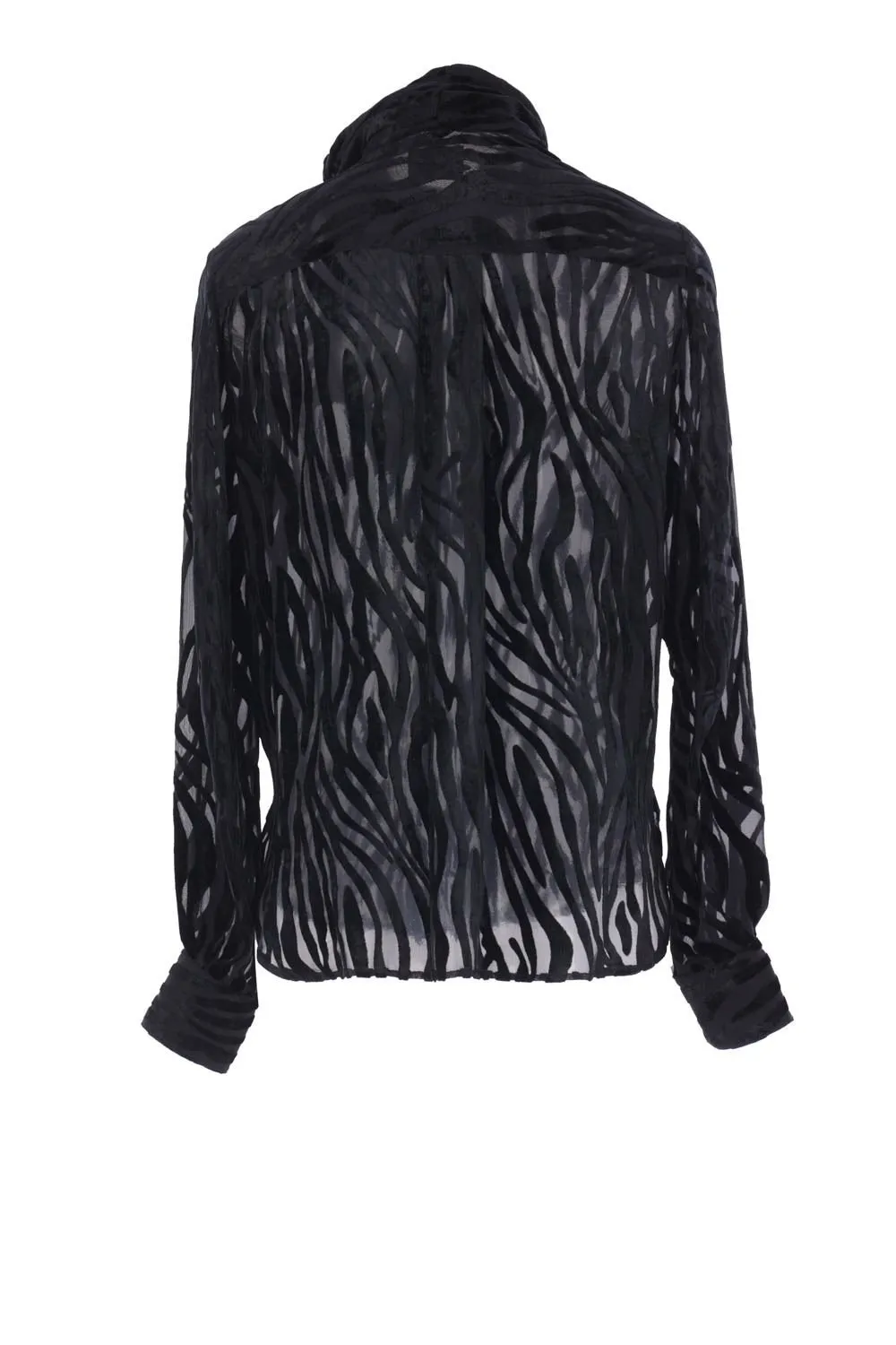 Sheer Zebra Print Blouse With Neck Tie
