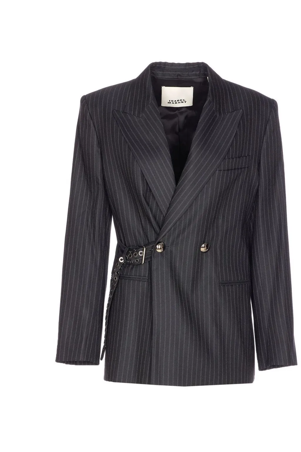 Double-Breasted Pinstripe Blazer With Belt