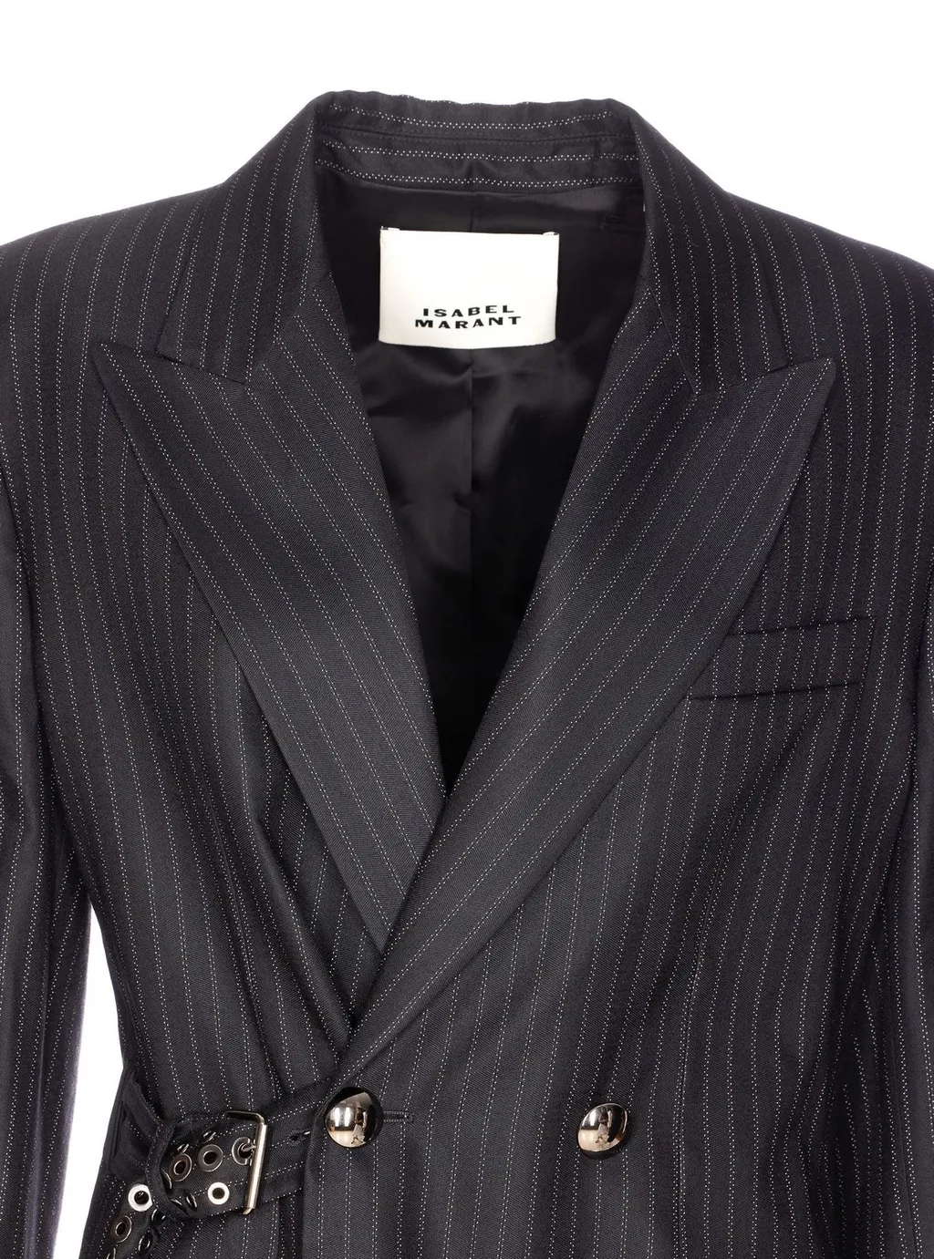 Double-Breasted Pinstripe Blazer With Belt