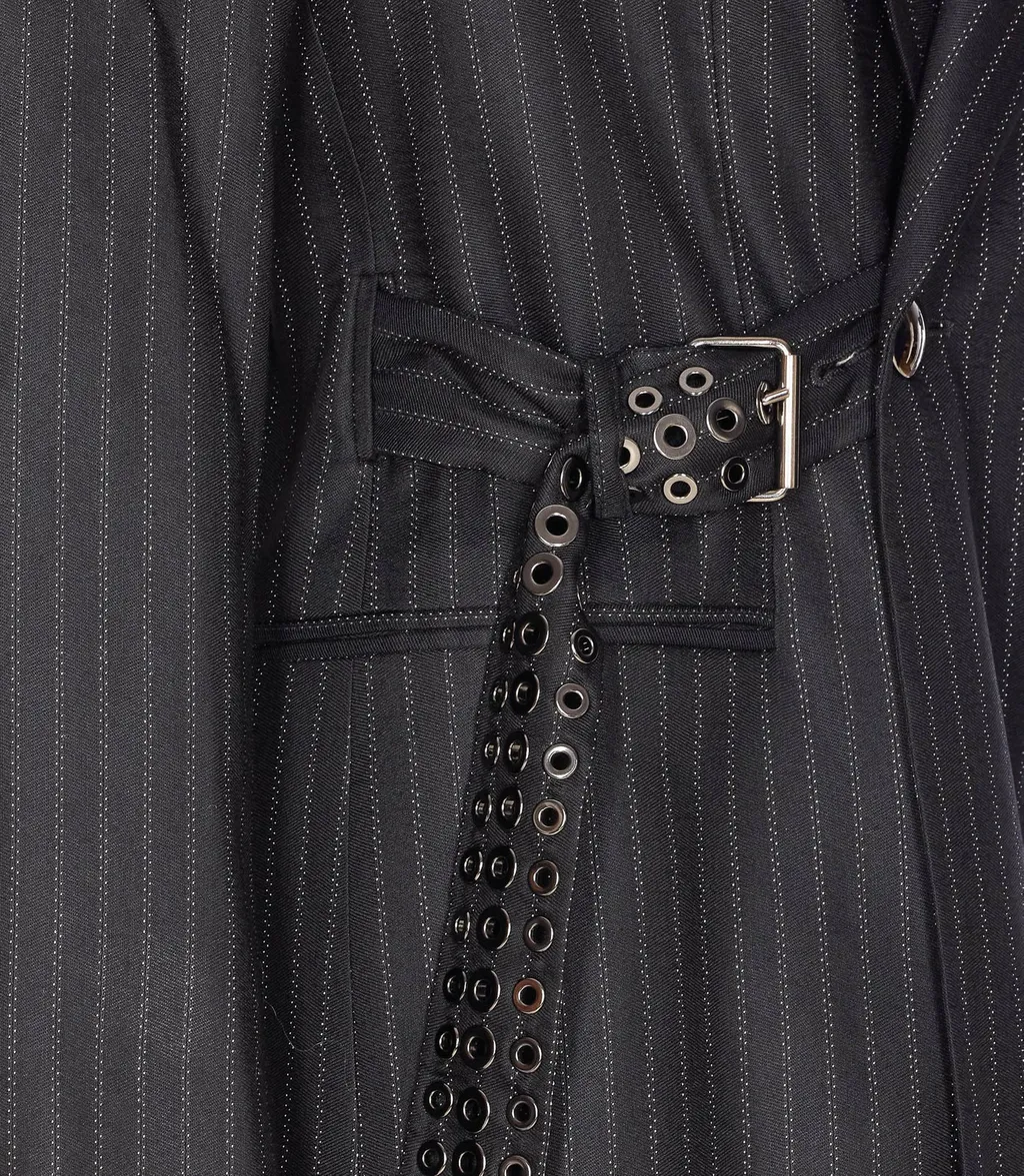 Double-Breasted Pinstripe Blazer With Belt