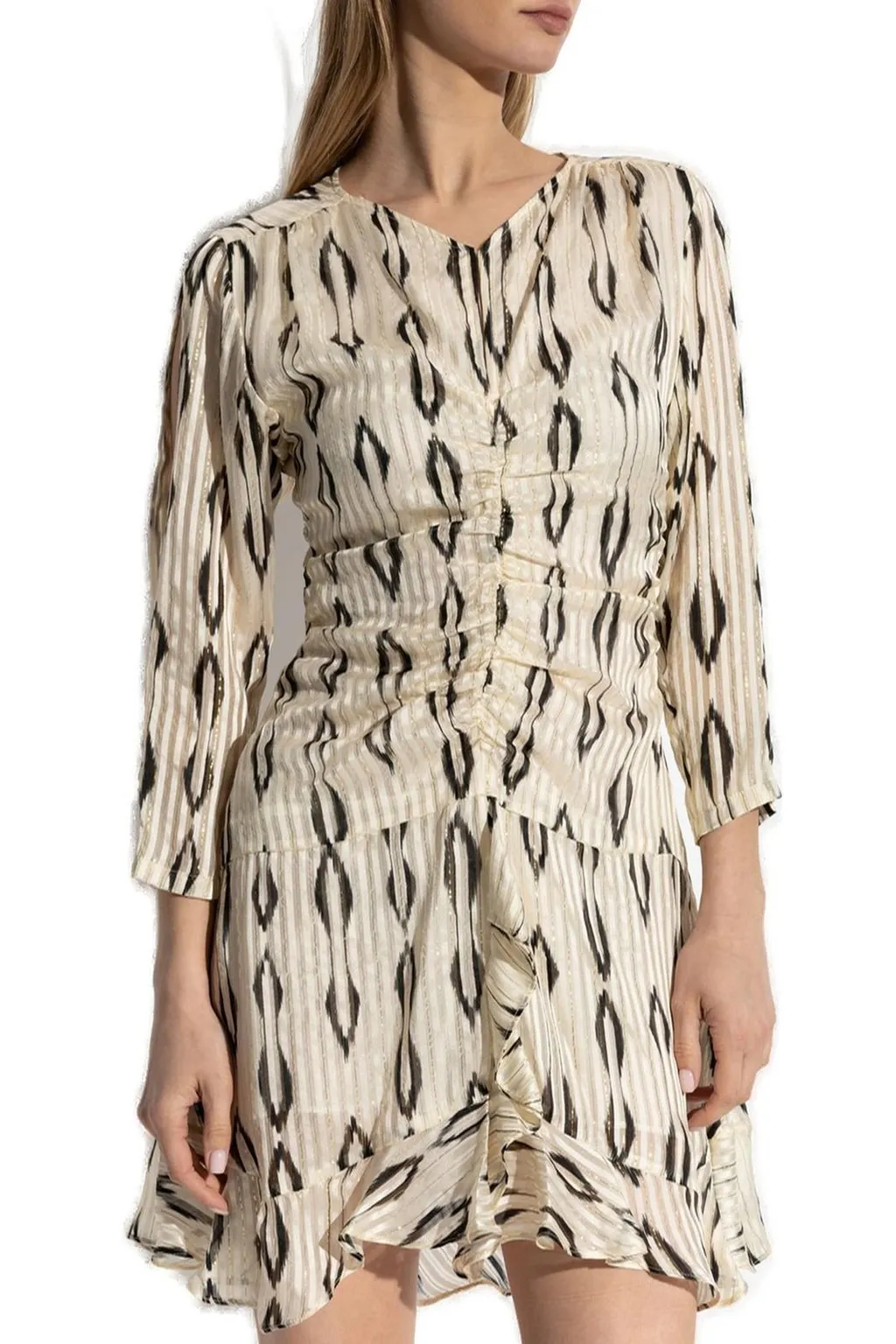 Ruched V-Neck Mini Dress