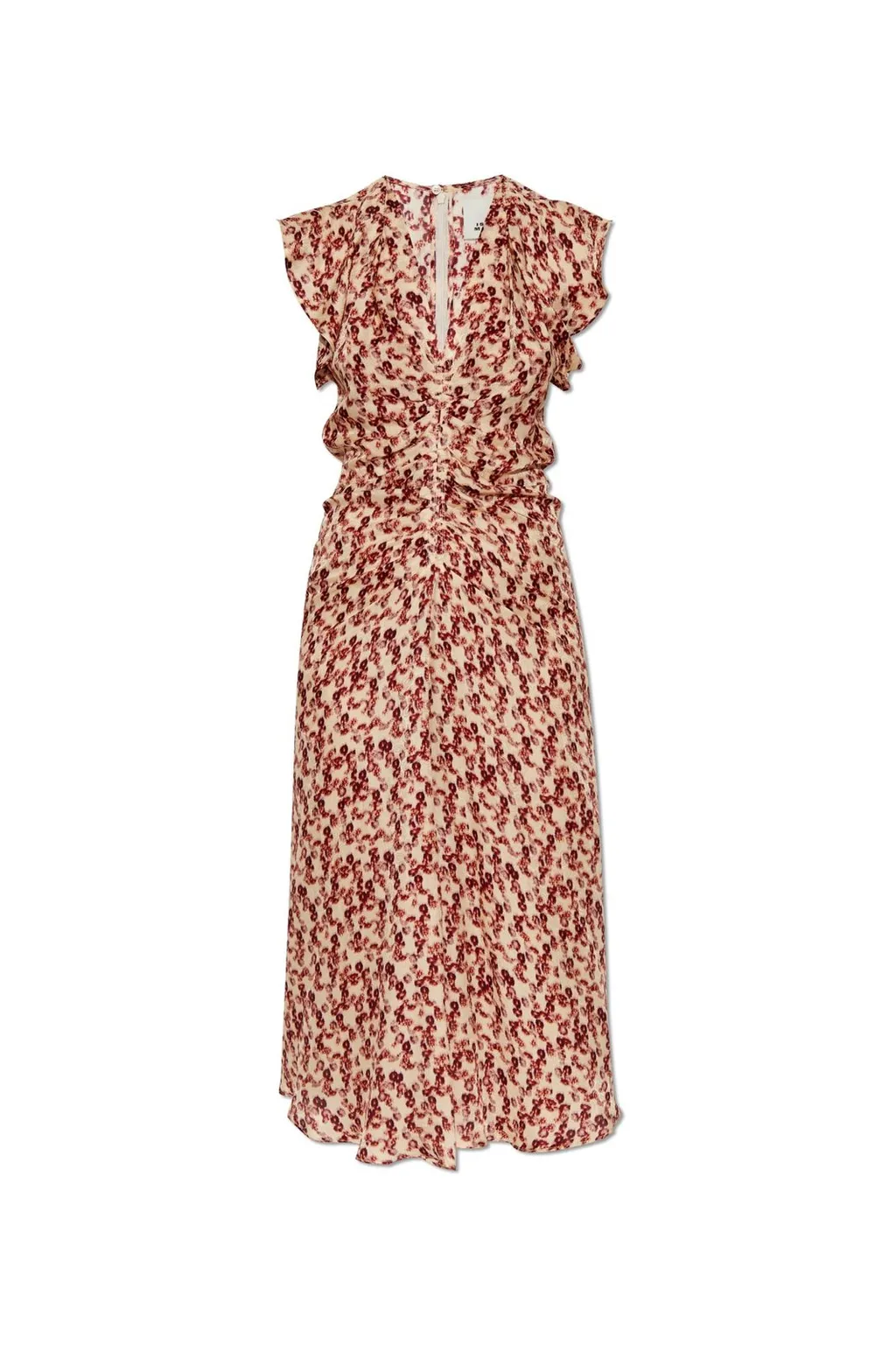 Ruched Floral Print Midi Dress