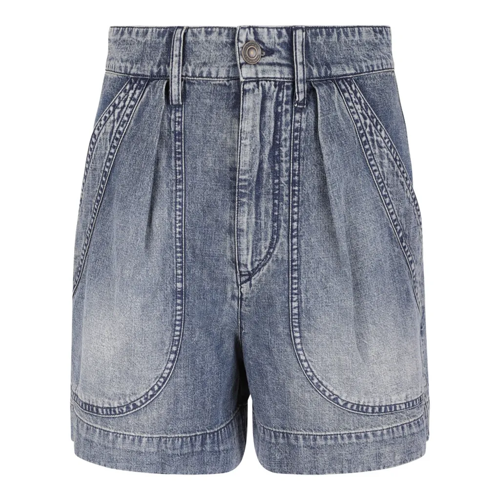 Pleated Denim Shorts