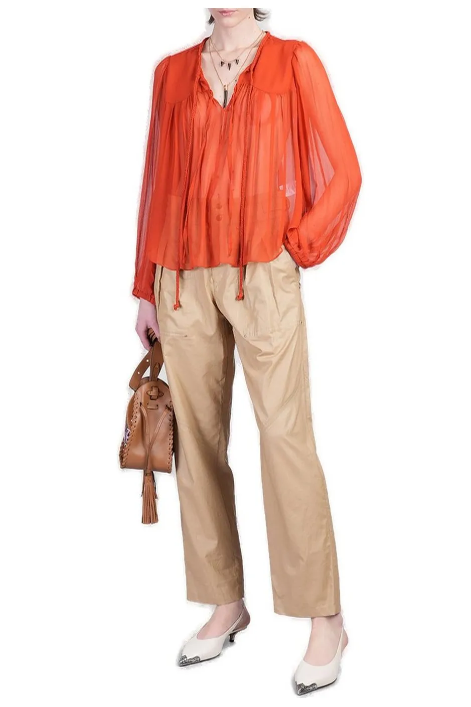 Sheer Blouse With Tie Neck