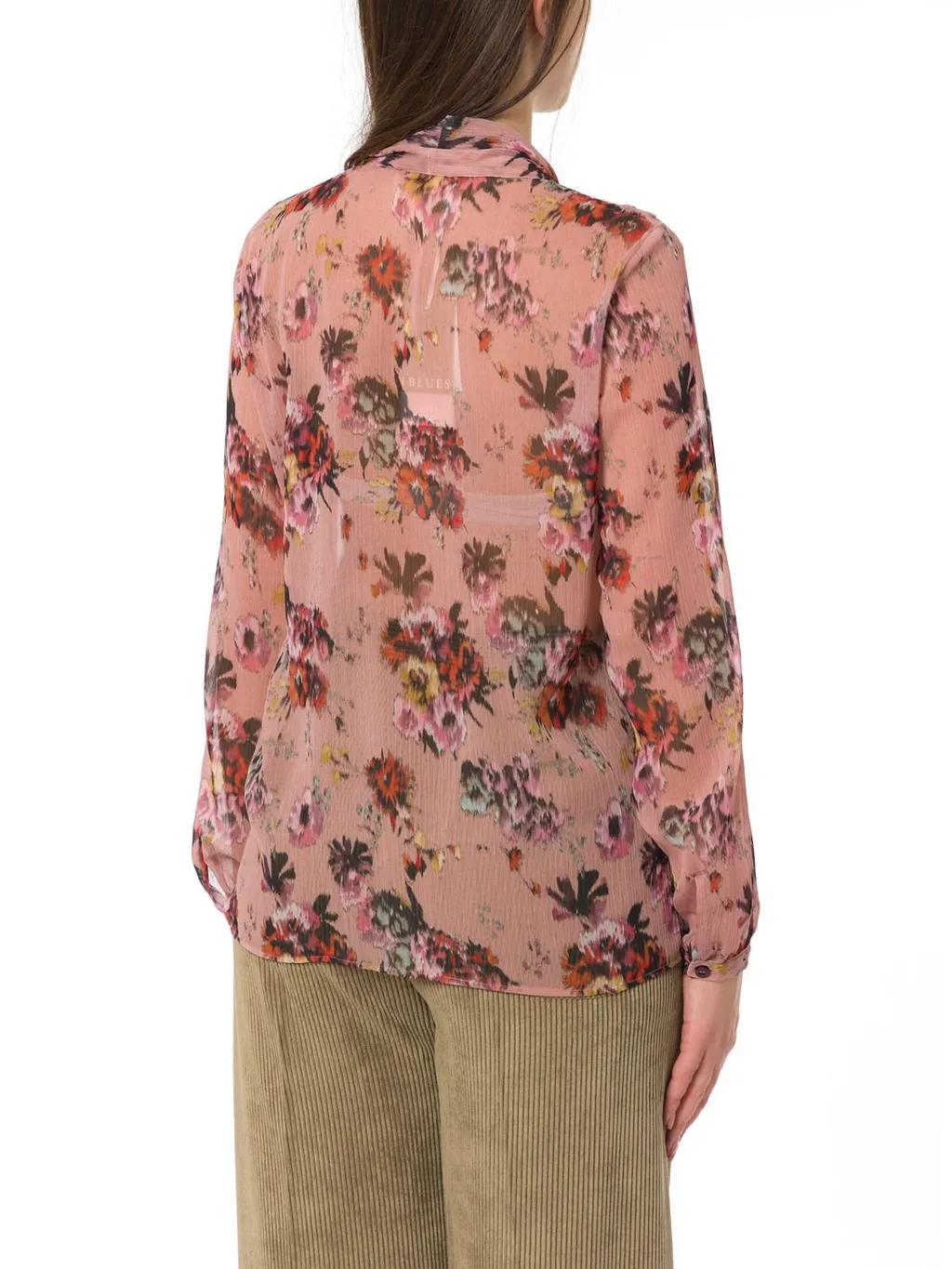 Floral Print Ruffle Tie Neck Blouse
