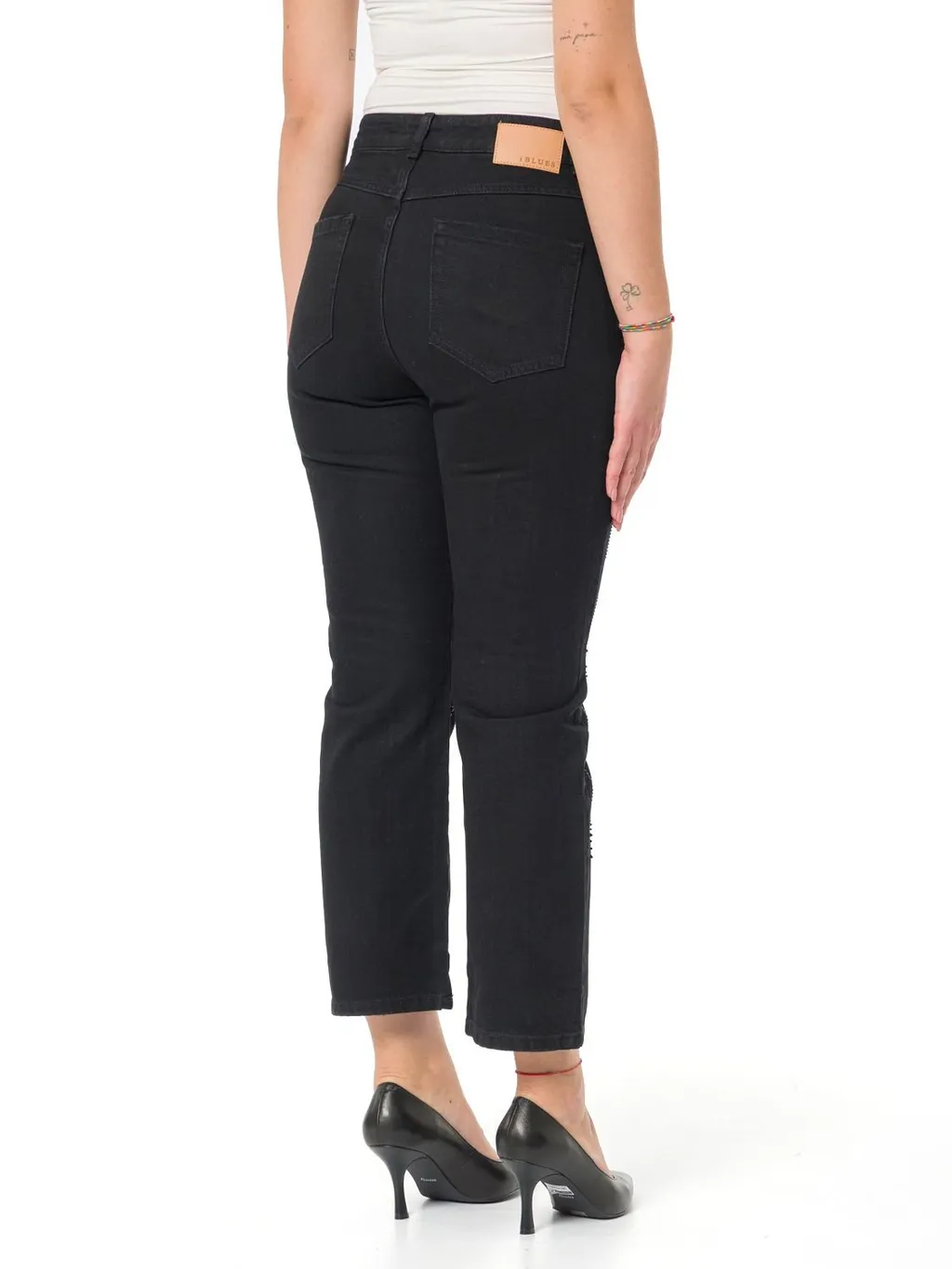 Straight Leg Jeans With Rhinestone Embellishments