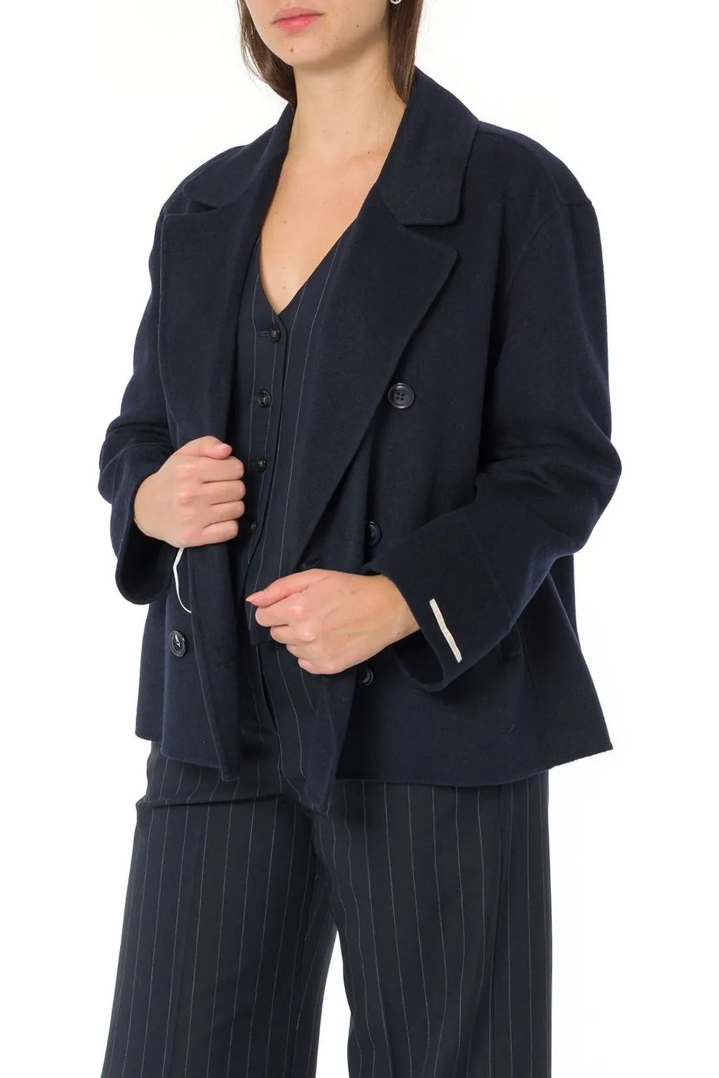 Double-Breasted Wool Blend Pea Coat